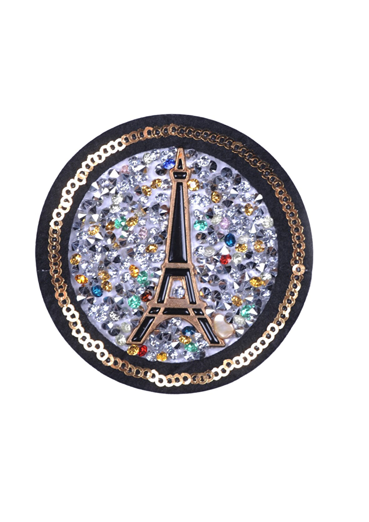 Aplike Ütü İle Yapışan Taşlı Eyfel Kulesi Siyah Arma 6 cm