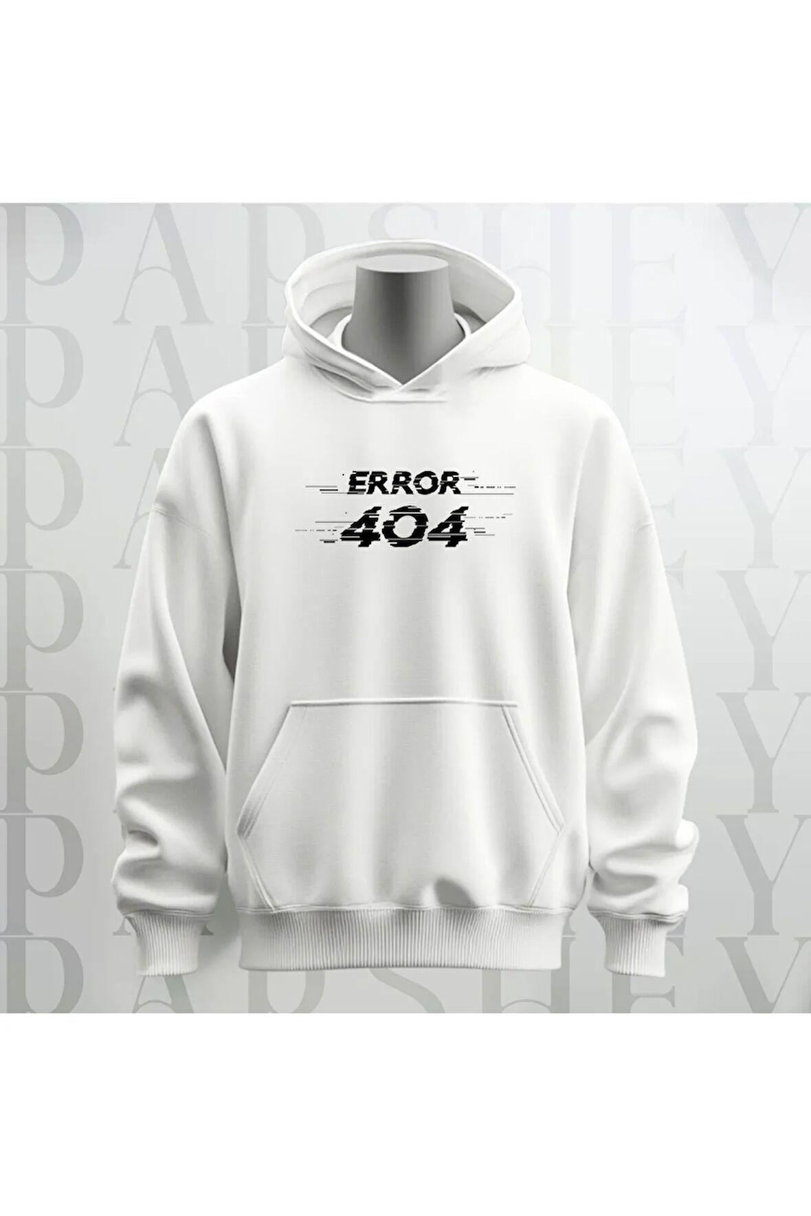 Error 404 Baskılı Kapüşonlu Sweatshirt Hoodie Kalın Kumaş 3 İplik Şardonlu