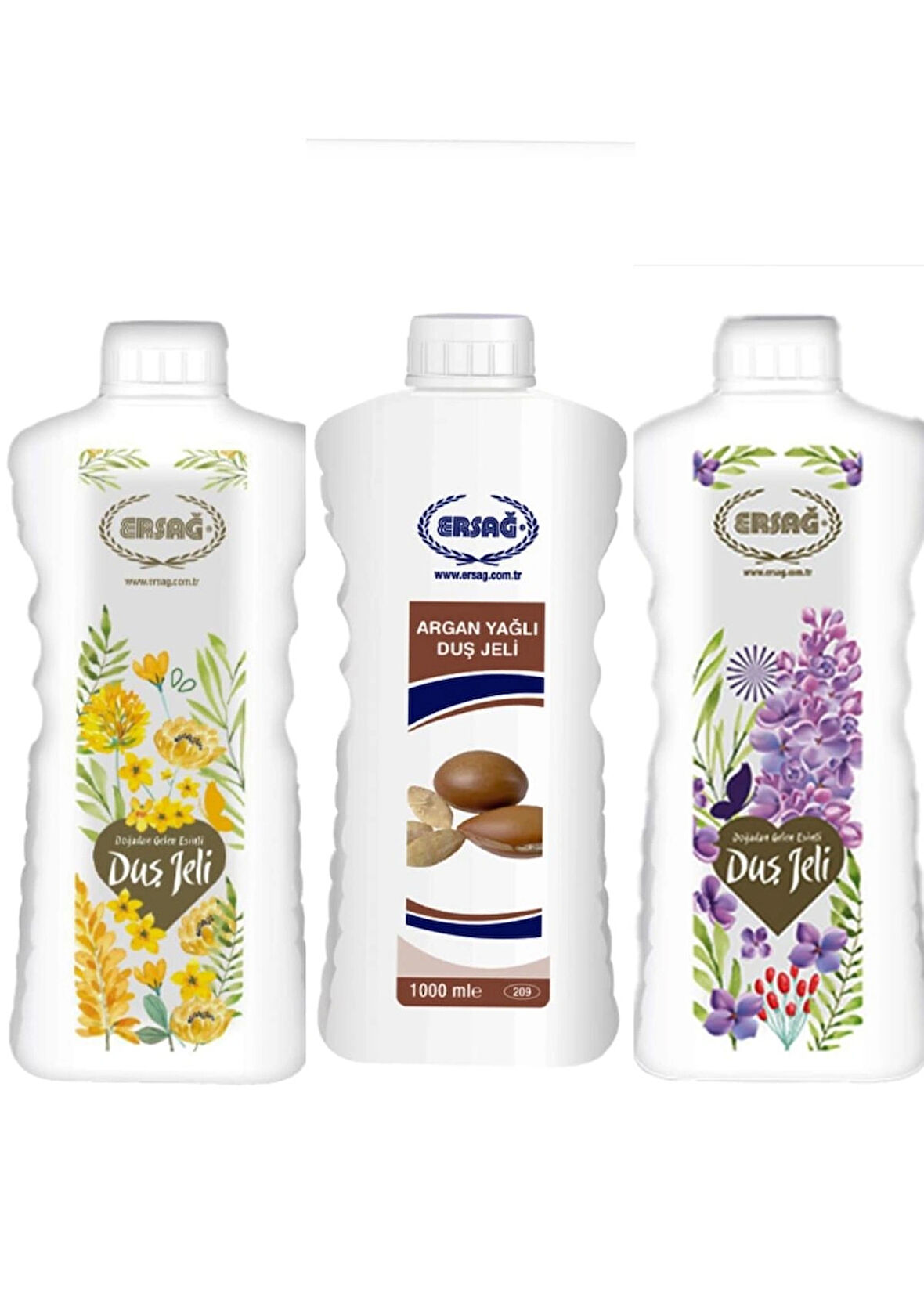 Ersağ Argan Yağlı 1000 ml + Leylaklı 1000 ml + Doğadan Gelen Esinti 1000 ml Duş Jeli