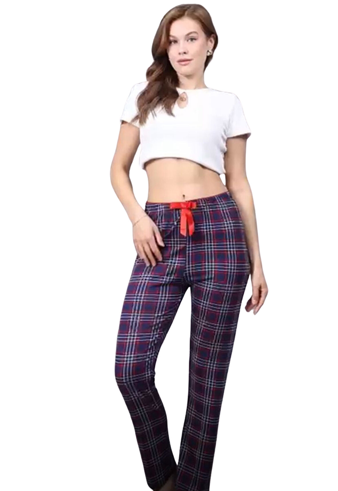 Pijama Altı Modal  Ring Viskon Kumaş-Ekose Desenli