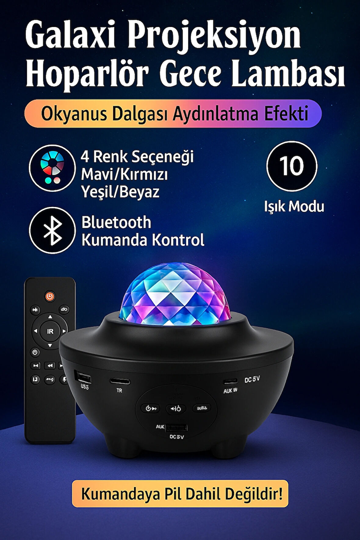 Galaxy Bluetooth Hoparlör Gece Lambası Lazer Işık ve Parti LED Disko Topu