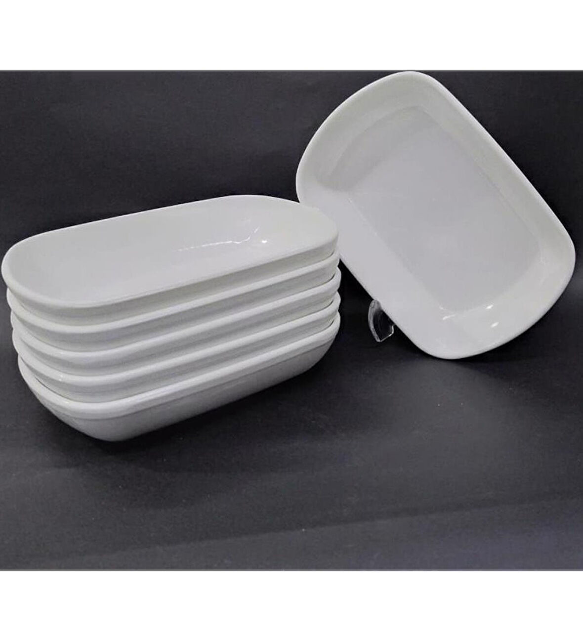 6 Adet Beyaz Melamin Kayık Tabak 14x10cm Orta Boy Salata Tabağı