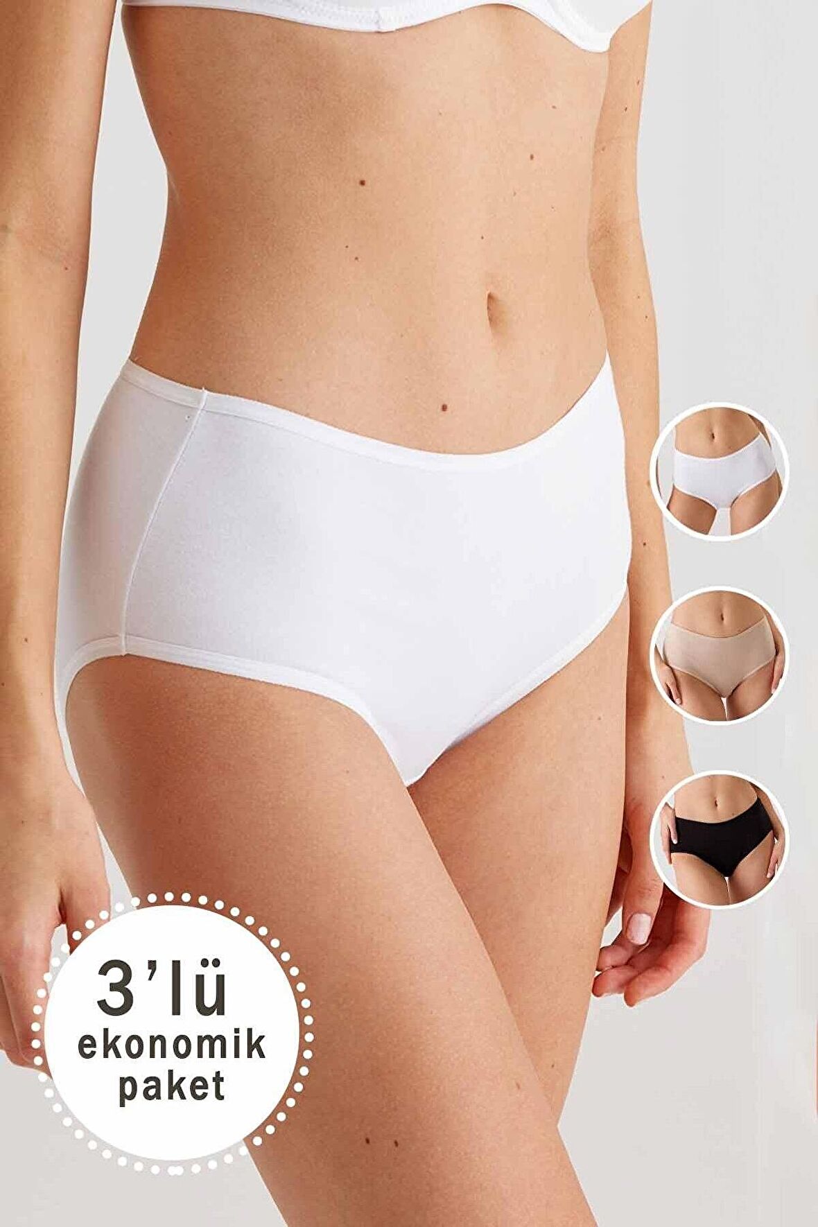 Pierre Cardin Kadın Siyah-beyaz-ten 2033 Maxi Cut 3lü Paket Külot