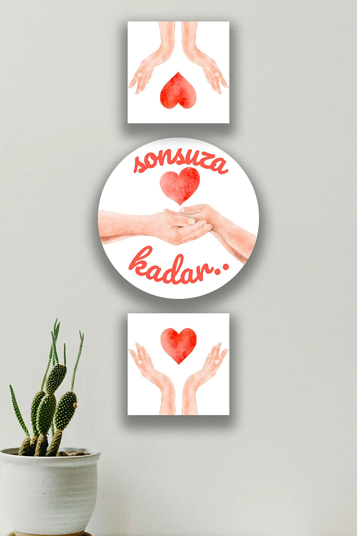 Sevgililer Için Tablo Modeli, Ahşap Mdf Tablo Sevgili Süsü, Şık Tasarım 3'lü Duvar Dekorasyonu