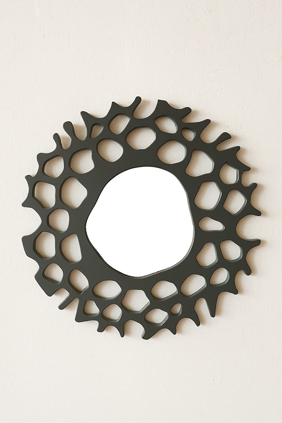 Dekoratif Duvar Aynası Ahşap Antrasit & Gri