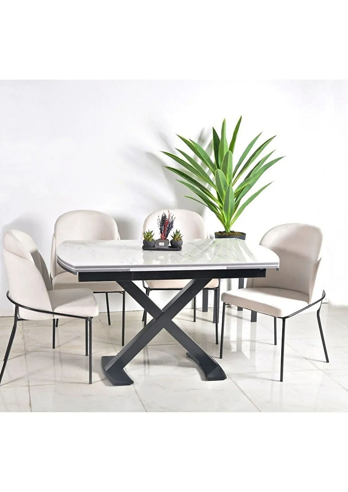 4 Kişilik Açılır Mutfak Masası Takımı Masa Sandalye Takımı X Ayaklı Masa Yemek Masası Papel Sandalye