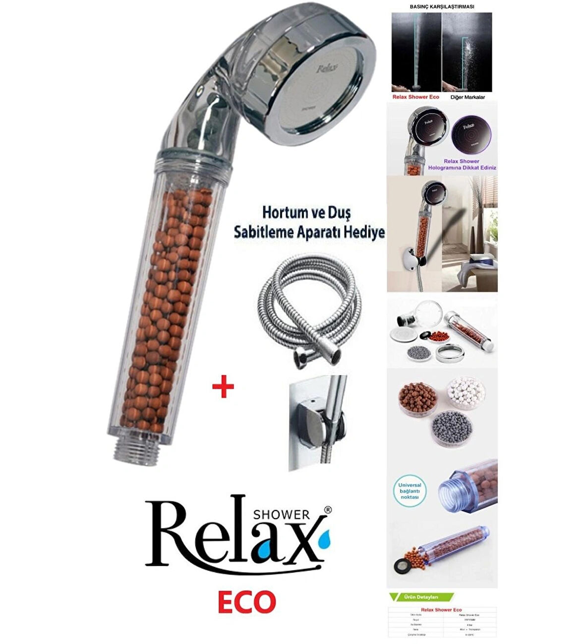 Relax Shower ECO Su Tasarruflu Duş Başlığı + Hortum ve Askı Aparatı Hediyeli