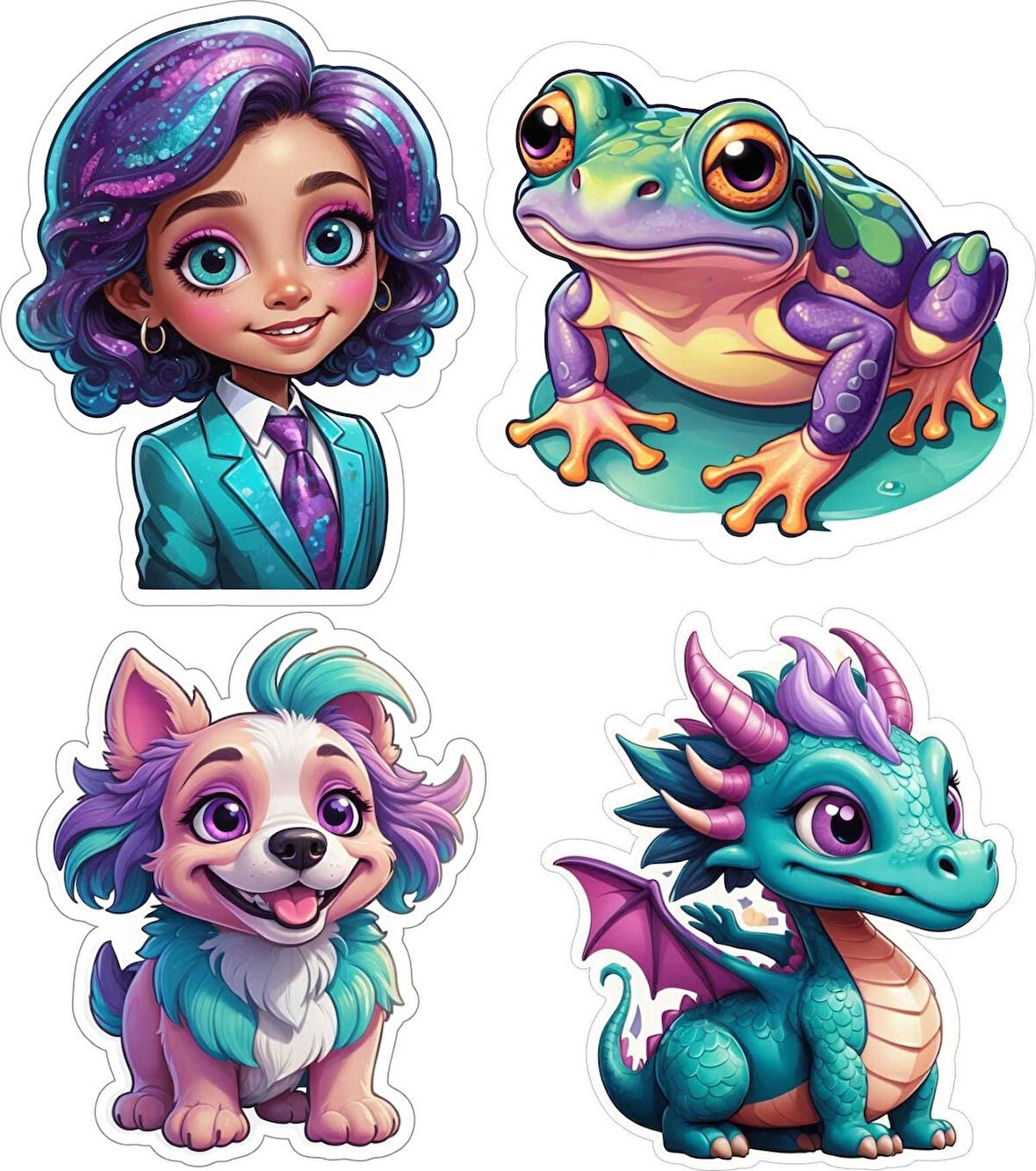 4 Adet 10x10 cm Sticker Çocuk Etiket Seti v3