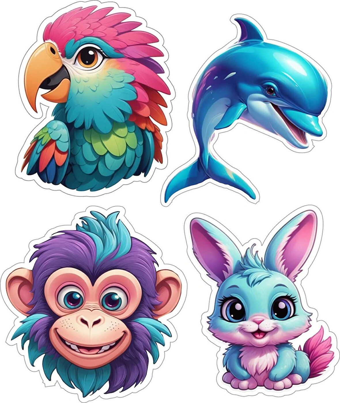 4 Adet 10x10 cm Sticker Çocuk Etiket Seti v7