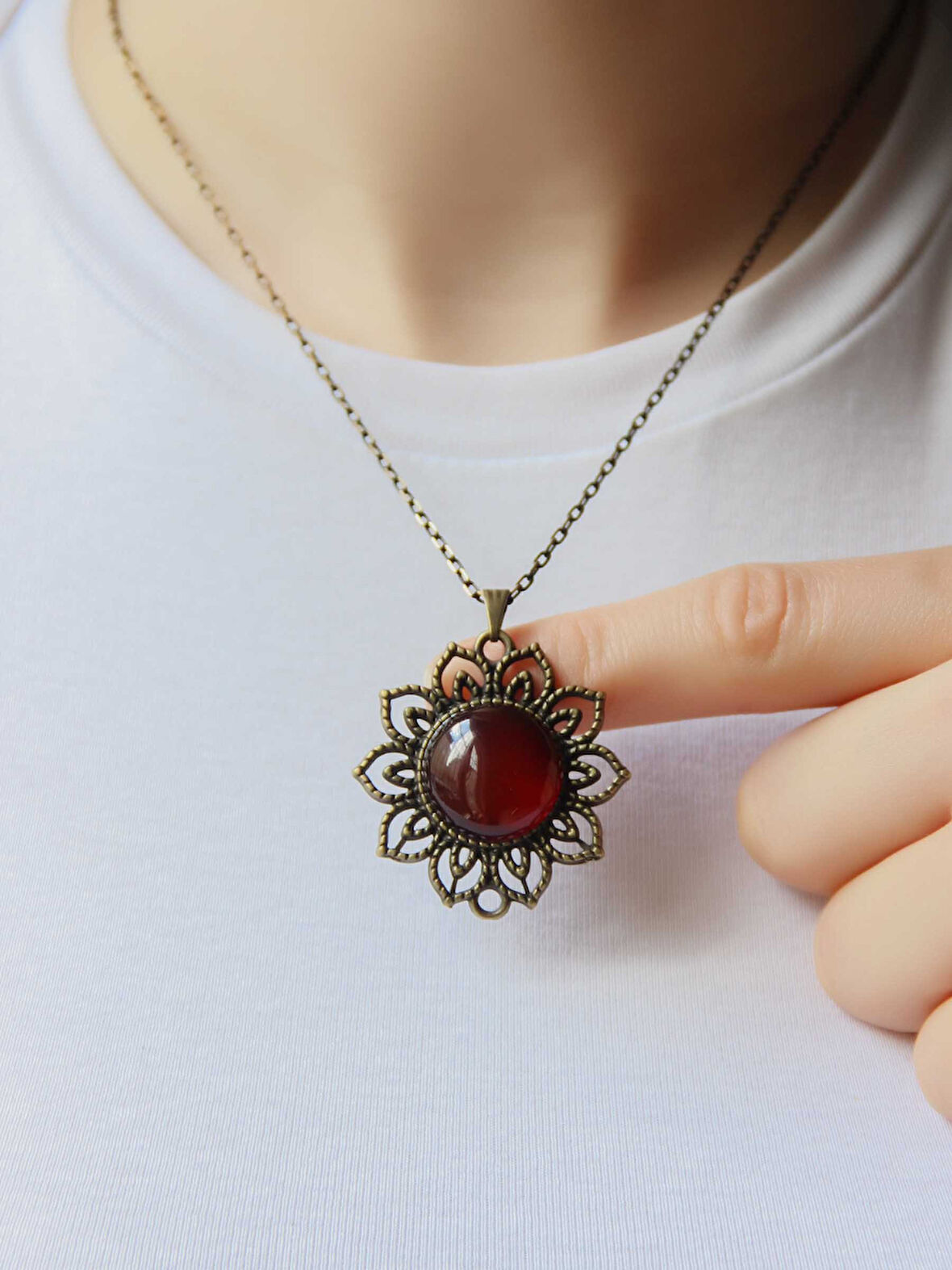 Doğal Taş Akik Doğal Taşlı Otantik Kadın Kolye 45 Cm Zincirli euk19a2
