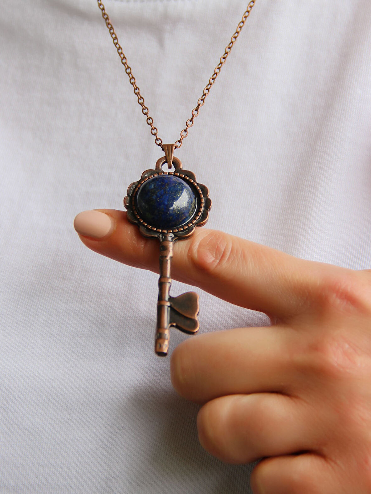 Doğal Taş Lapis Doğal Taşlı Anahtar Model Kadın Antik Kolye euk35lps