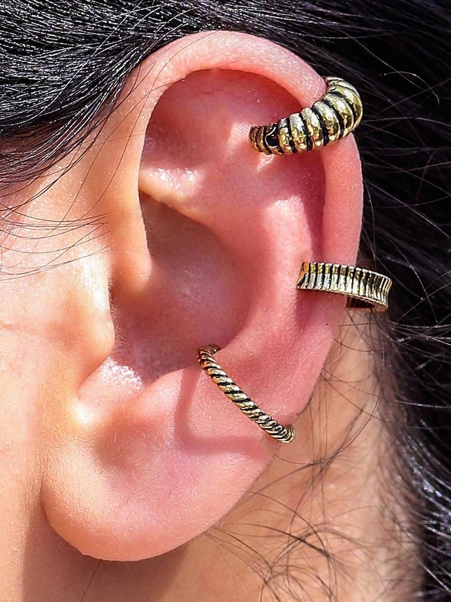 Vintage Antik 3'lü Deliksiz Ear Cuff Ayarlanabilir Kıkırdak Küpe Seti  eukk4