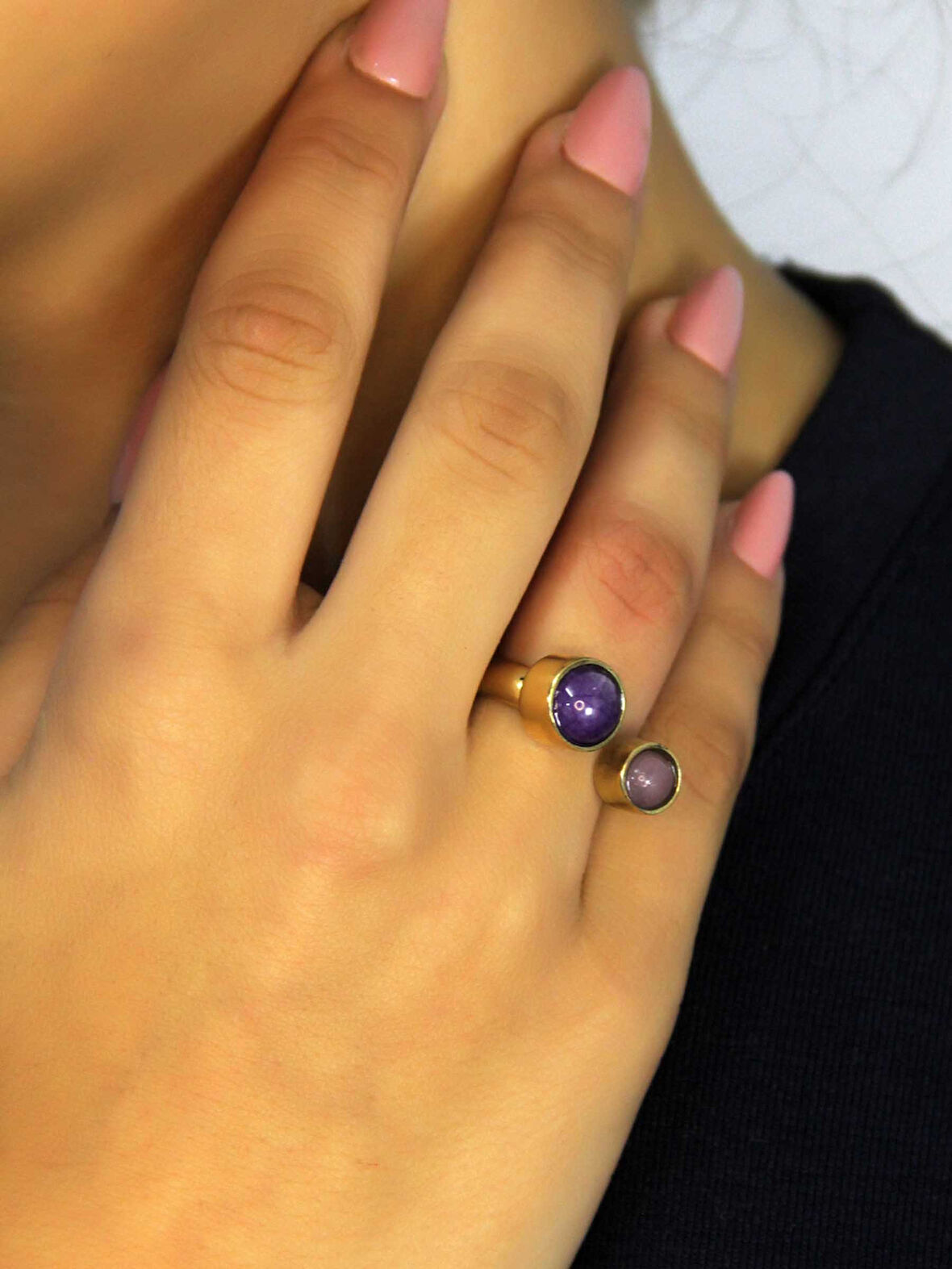 Ametist Pembe Kuvars Doğal Taş Ayarlanabilir Kadın Yüzük Aşk Ve Enerji Taşı euy15pa