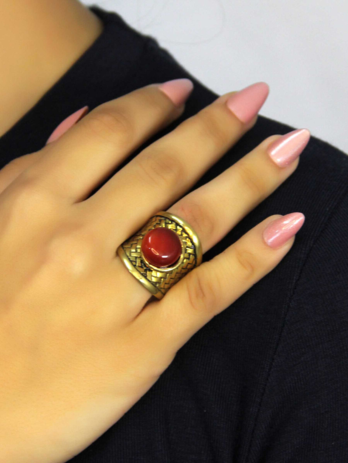 Doğal Taşlı Akik Doğal Taşlı Hasır Model Ayarlanabilir Kadın Doğal Taşlı Yüzük euy28ak