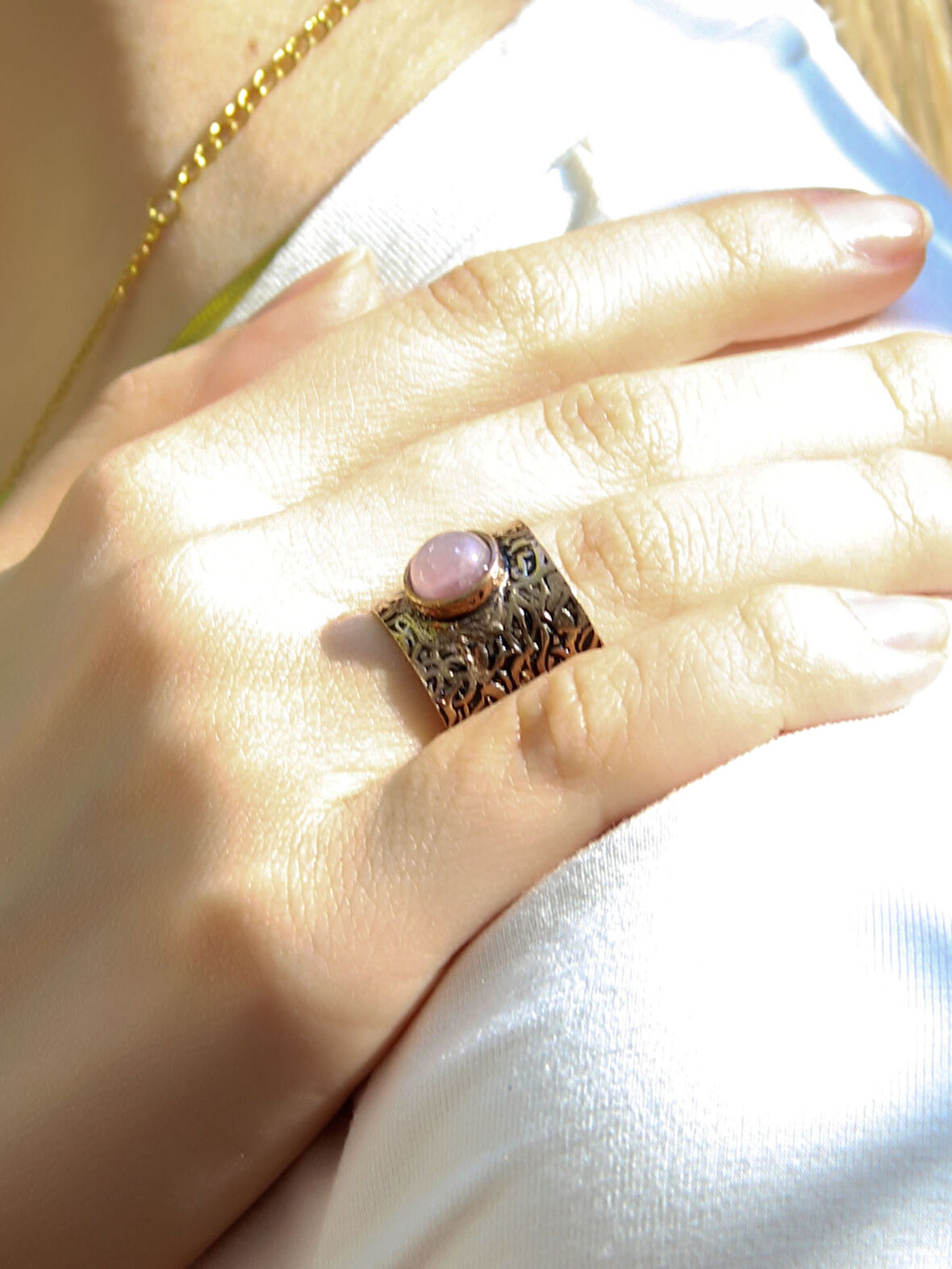 Doğal Taş Pembe Kuvars Doğal Taşlı Ayarlanabilir Antik Kadın Yüzük euy68pk