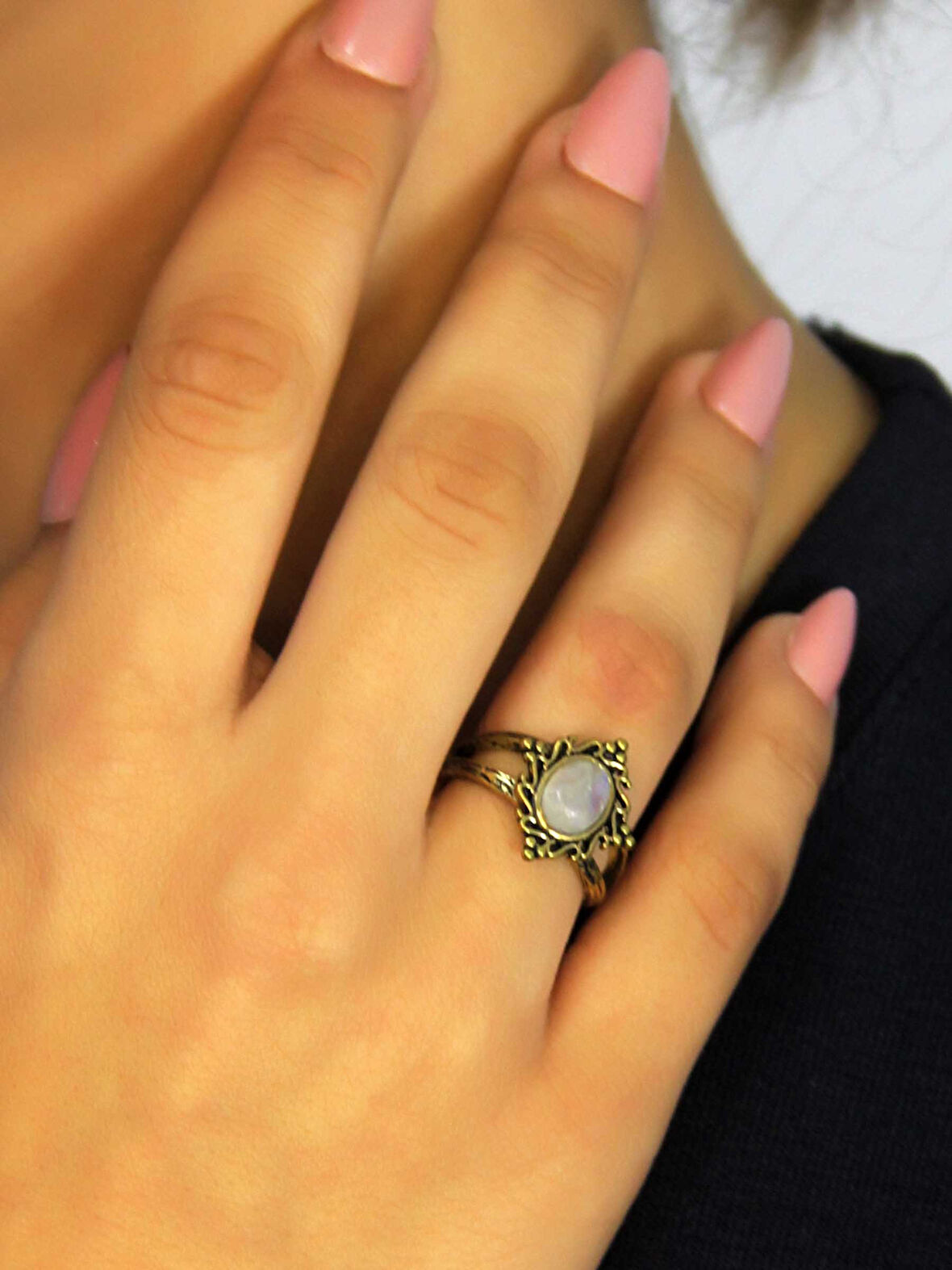 Doğal Taş Aytaşı Doğal Taşlı Antik Model Kadın Ayarlanabillir Yüzük euy71ay