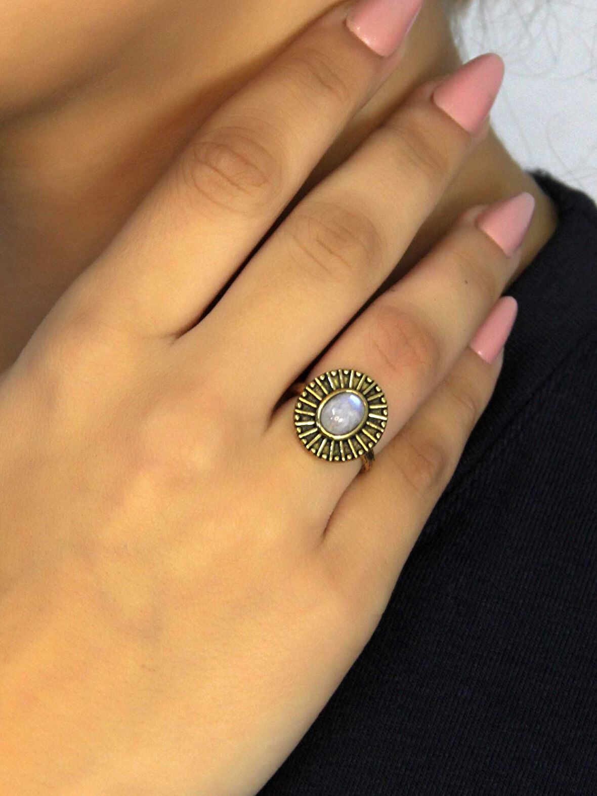 Doğal Taş Aytaşı Doğal Taşlı Antik Model Kadın Ayarlanabillir Yüzük euy74ay