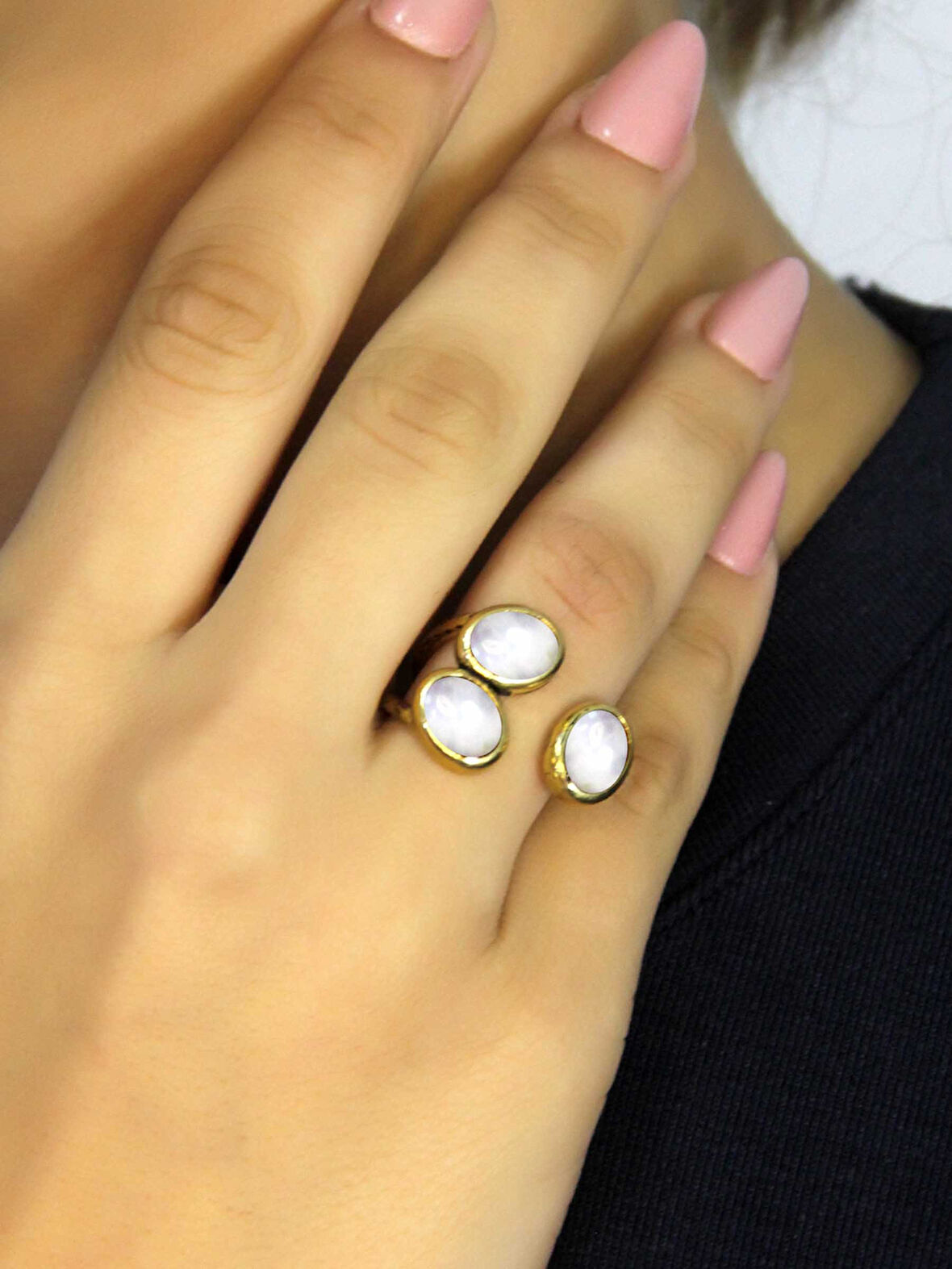 Doğal Taş Aytaşı Üçlü Doğal Taşlı Antik Model Kadın Ayarlanabillir Yüzük euy76ay