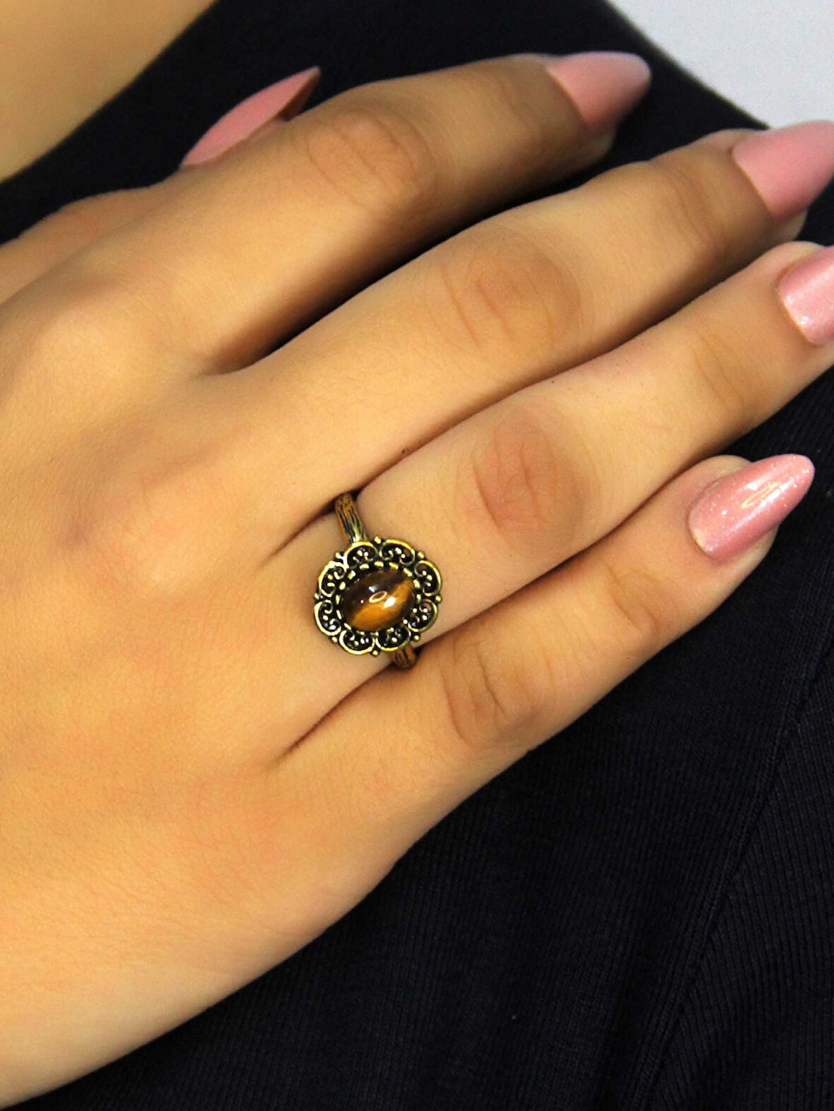 Doğal Taş Kaplangözü Doğal Taşlı Antik Model Kadın Ayarlanabillir Yüzük euy77kg