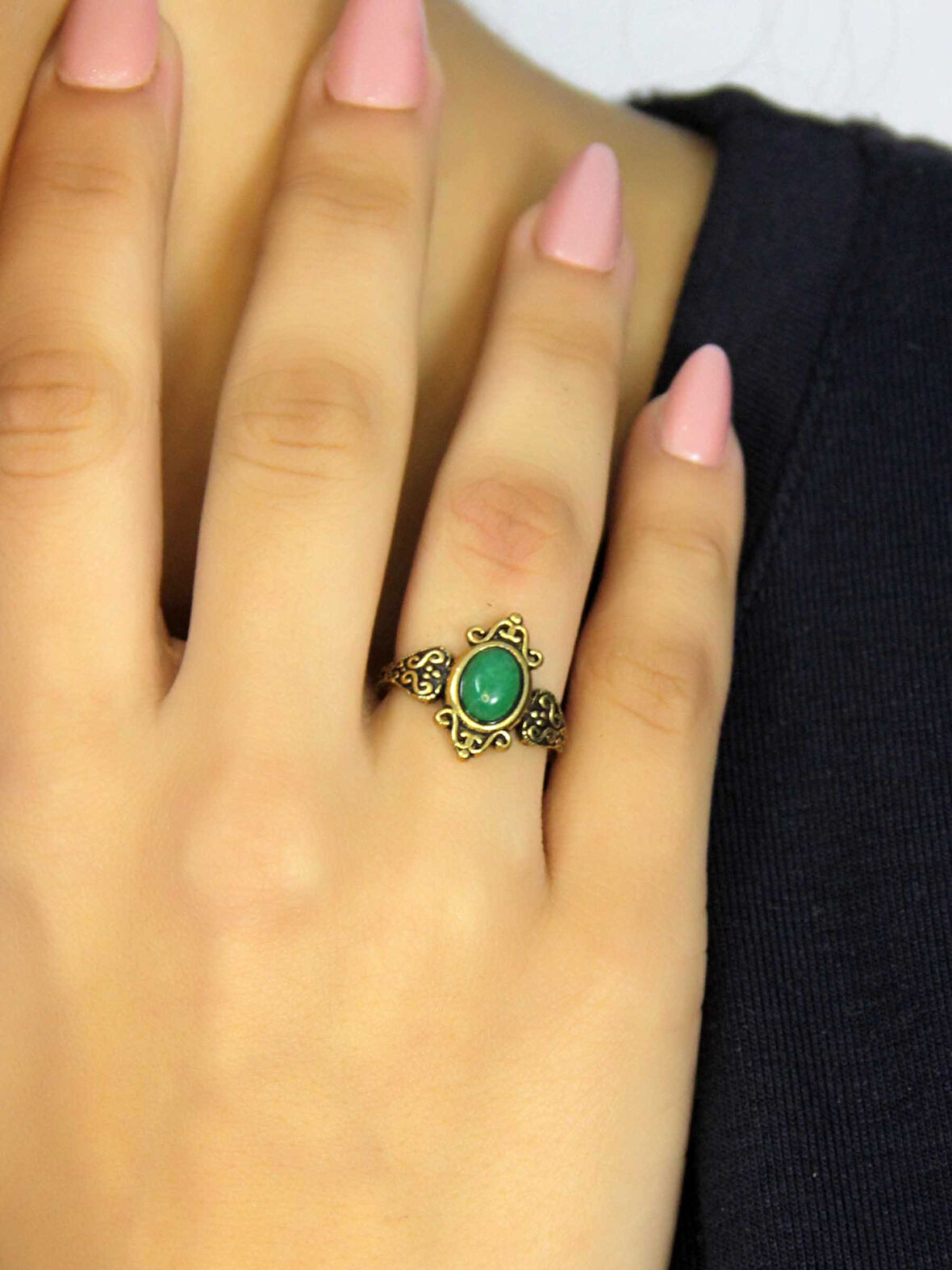 Doğal Taş Yeşil Akik Doğal Taşlı Antik Model Kadın Ayarlanabillir Yüzük euy78ya