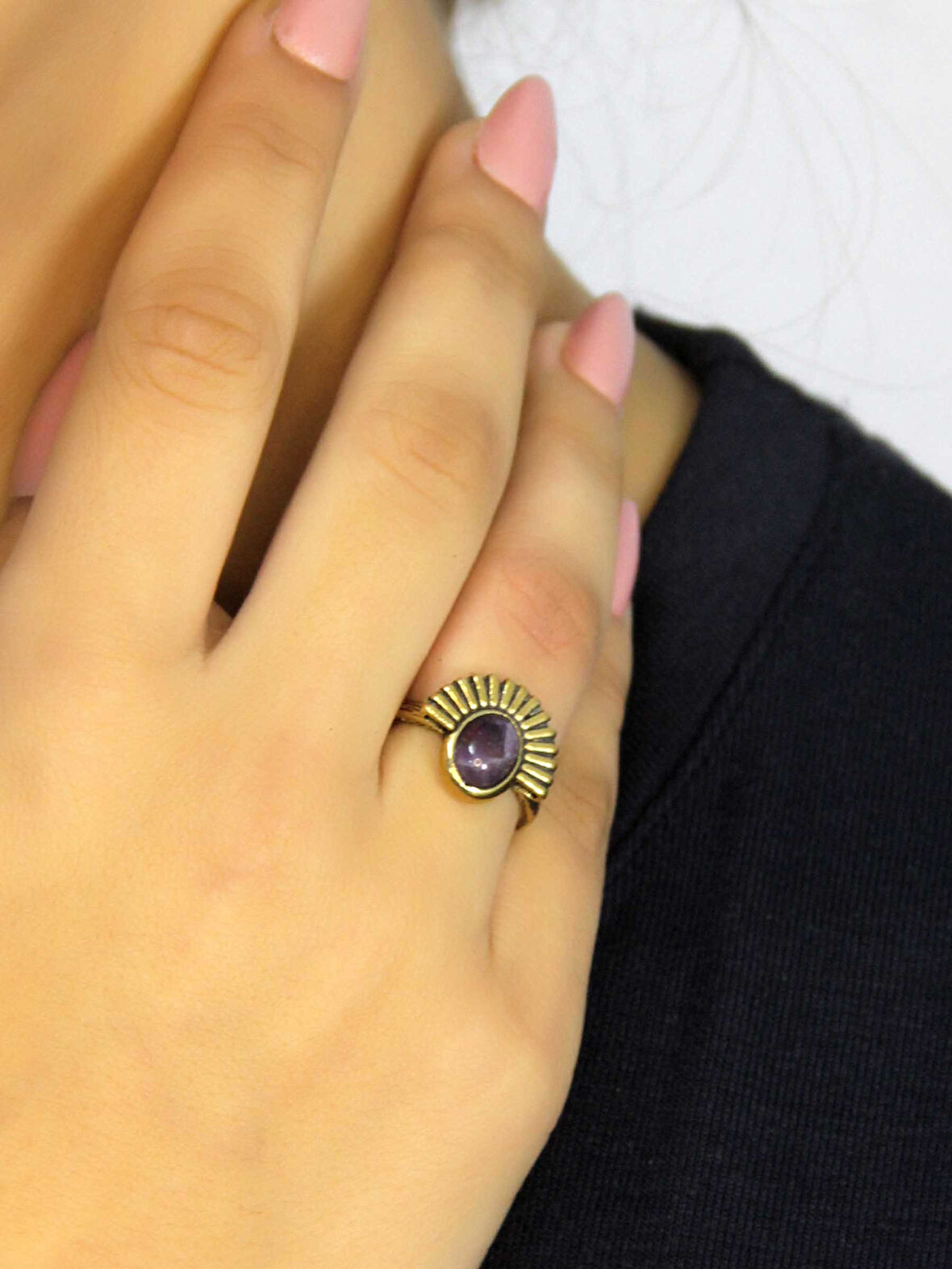 Doğal Taş Ametist Doğal Taşlı Antik Model Kadın Ayarlanabillir Yüzük euy82amt