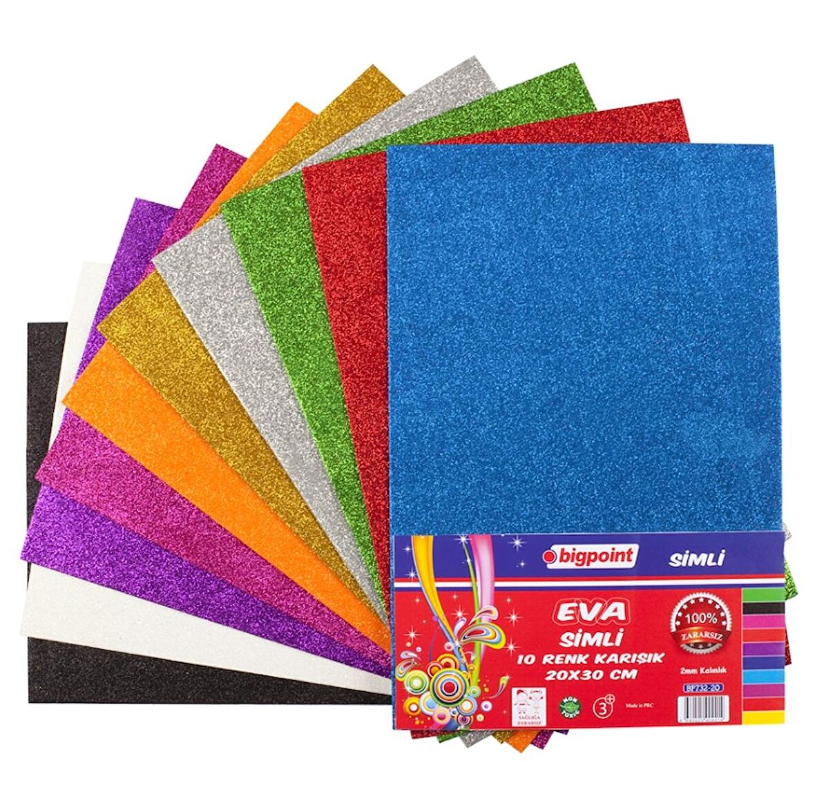 Bigpoint Simli Renkli Karışık Kağıt 20x30cm 10 Adet Eva