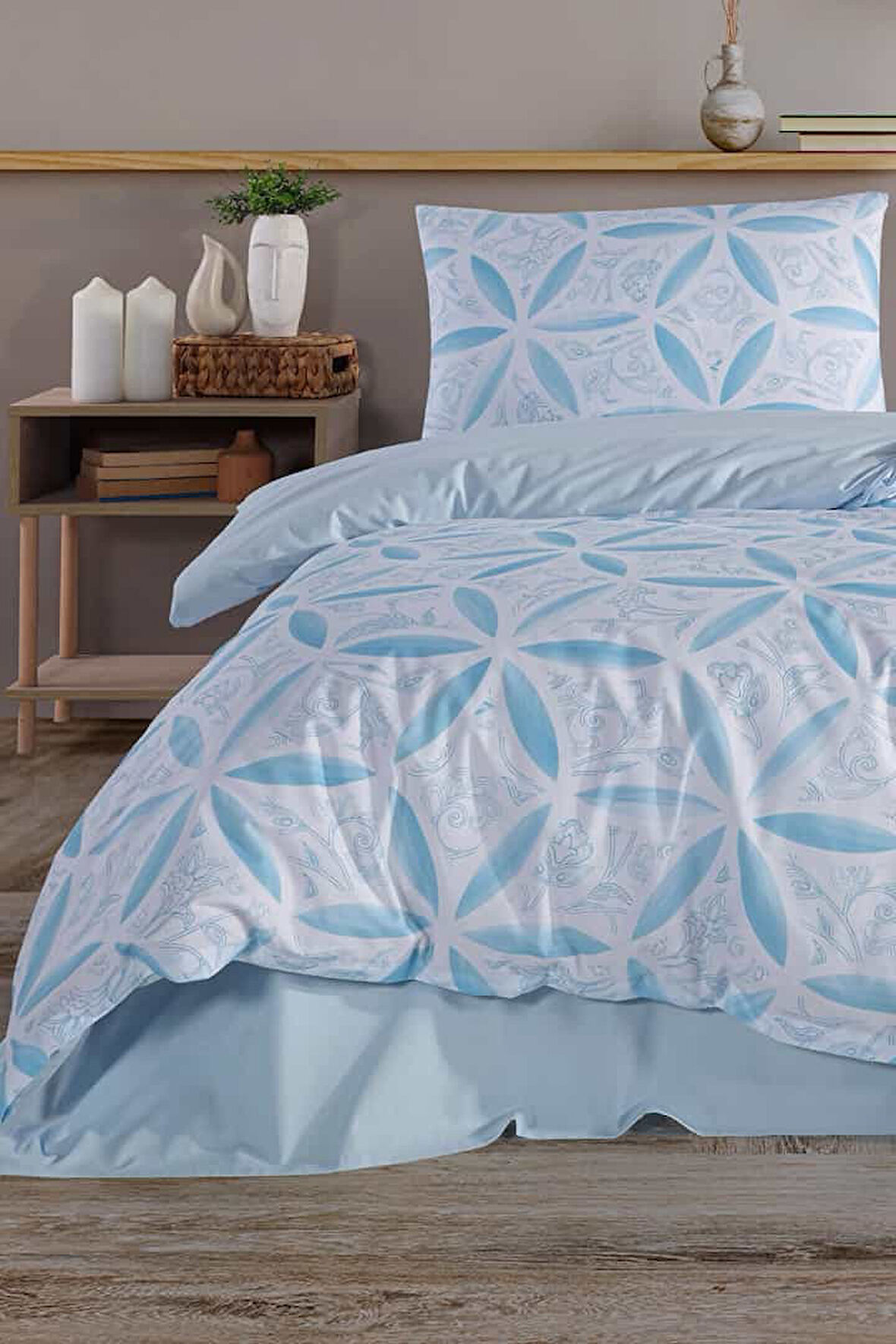 Evelya Blu %100 Pamuk Tek Kişilik Nevresim Takımı