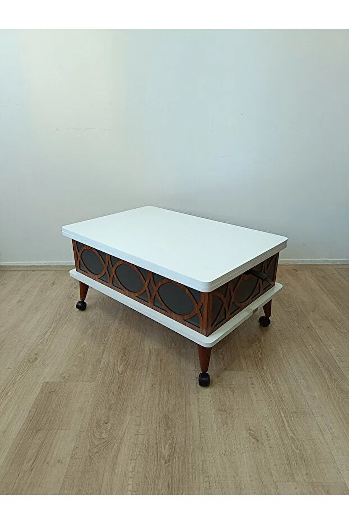 EVKO MOBİLYA Tekerlekli Akıllı Sehpa, Sihirli Sehpa, Orta Sehpa, Kademeli Sehpa, Yemek Masası