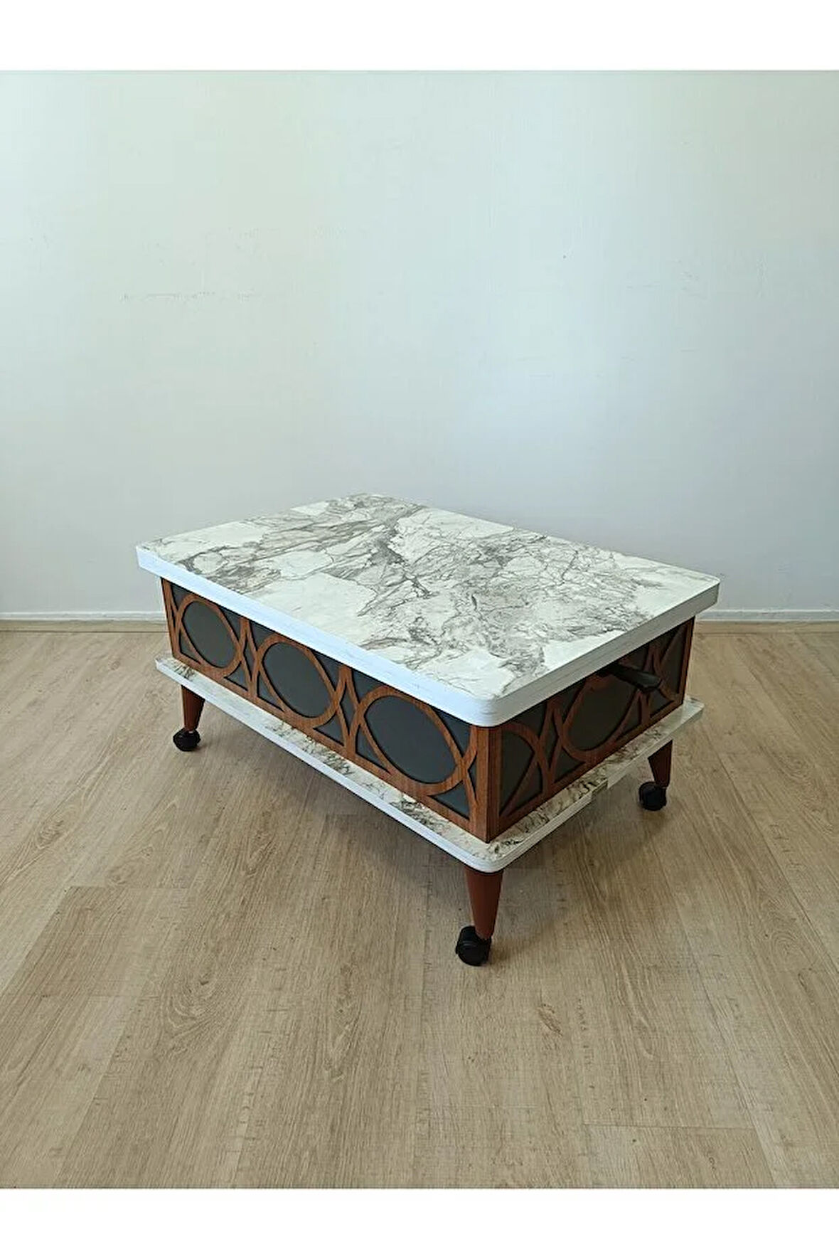 EVKO MOBİLYA Tekerlekli Akıllı Sehpa, Sihirli Sehpa, Orta Sehpa, Kademeli Sehpa, Yemek Masası