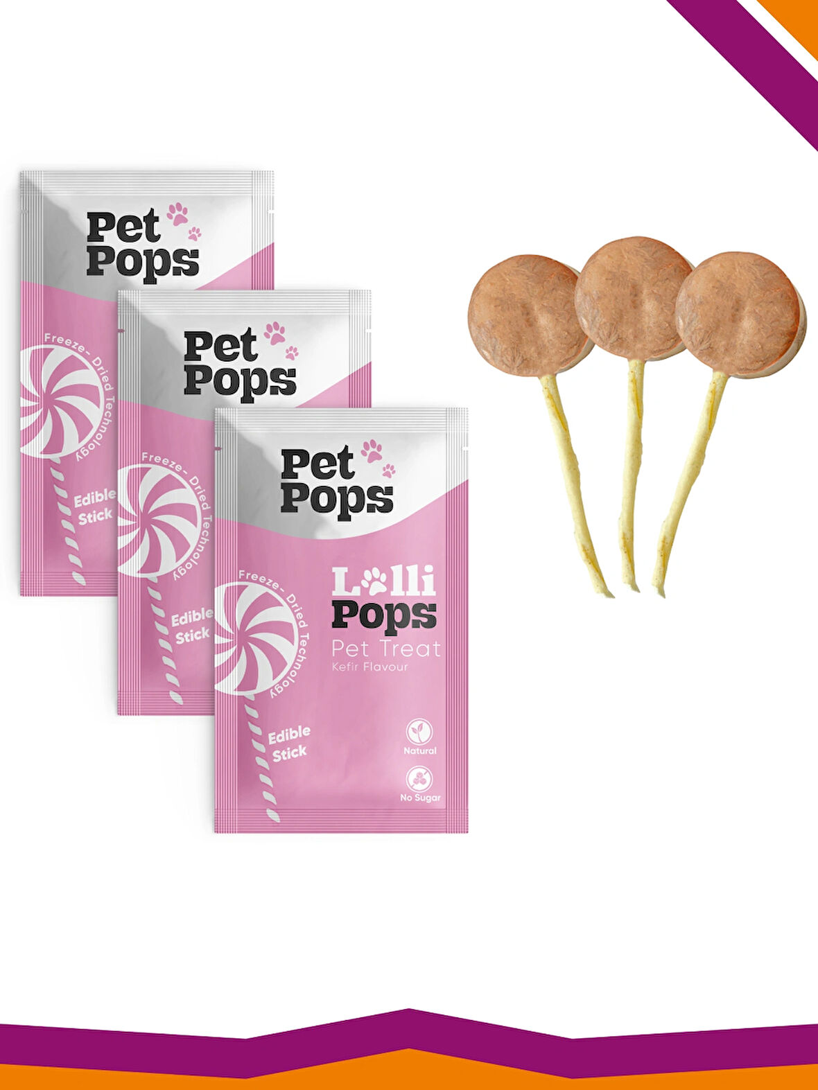 Lollipops Tavuk Ciğeri Kefir Dondurularak Kurutulmuş Kedi Köpek Ödülü Lolipop 3 Adet Lolipopu