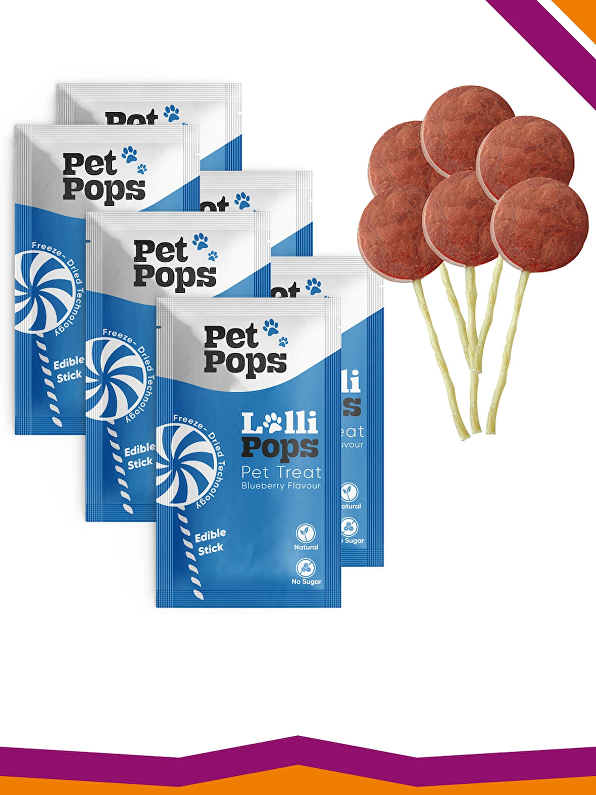 Lollipops Tavuk Ciğeri Yaban Mersini Dondurularak Kurutulmuş Kedi Köpek Ödülü Lolipop 6'lı Lolipopu