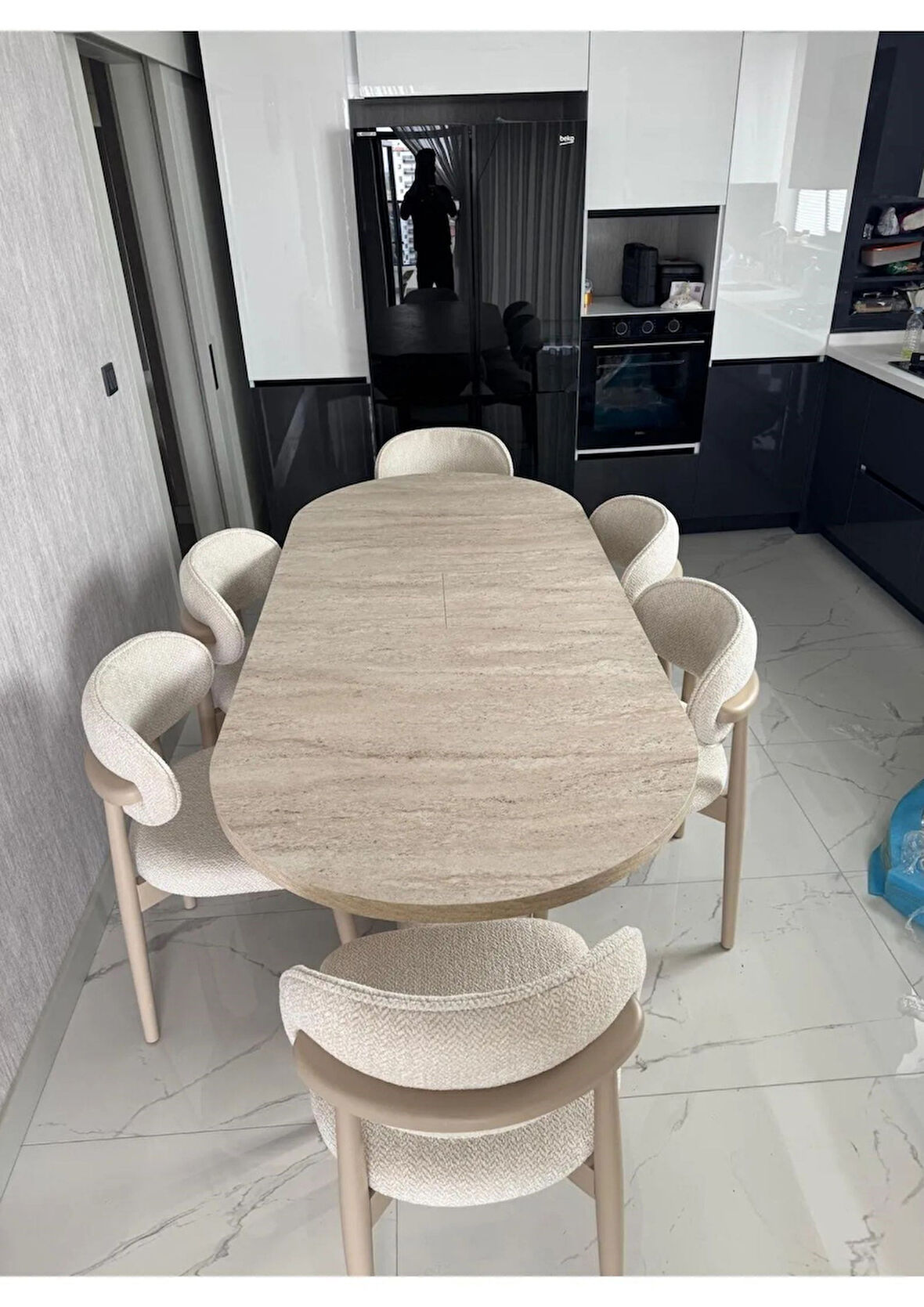 Eyfel İskandinav Tarzı Açılır Masa & 6 Sandalyeli Yemek Masası Takımı