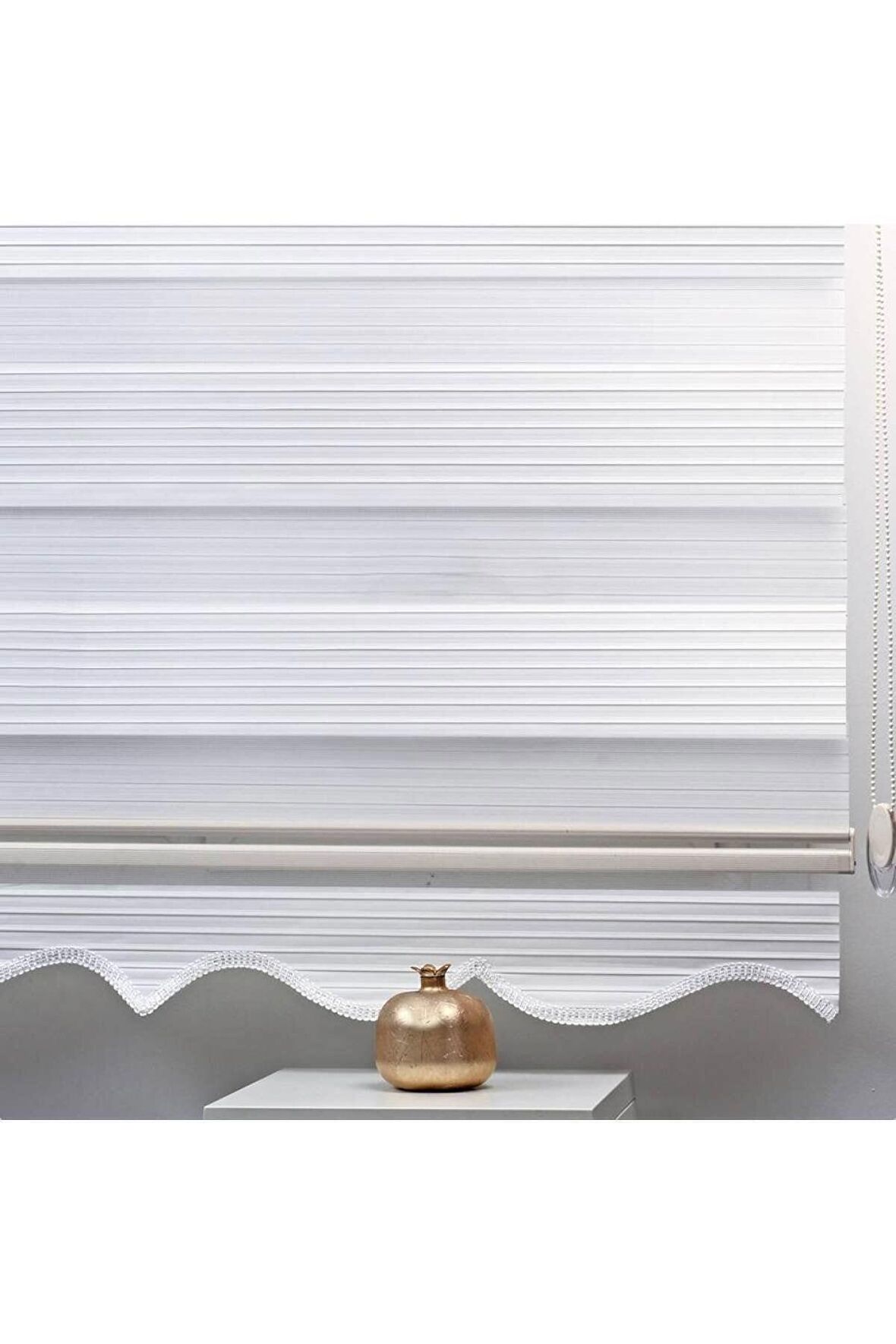 Beyaz Pliseli Alüminyum Kasa Zebra Perde Etekli