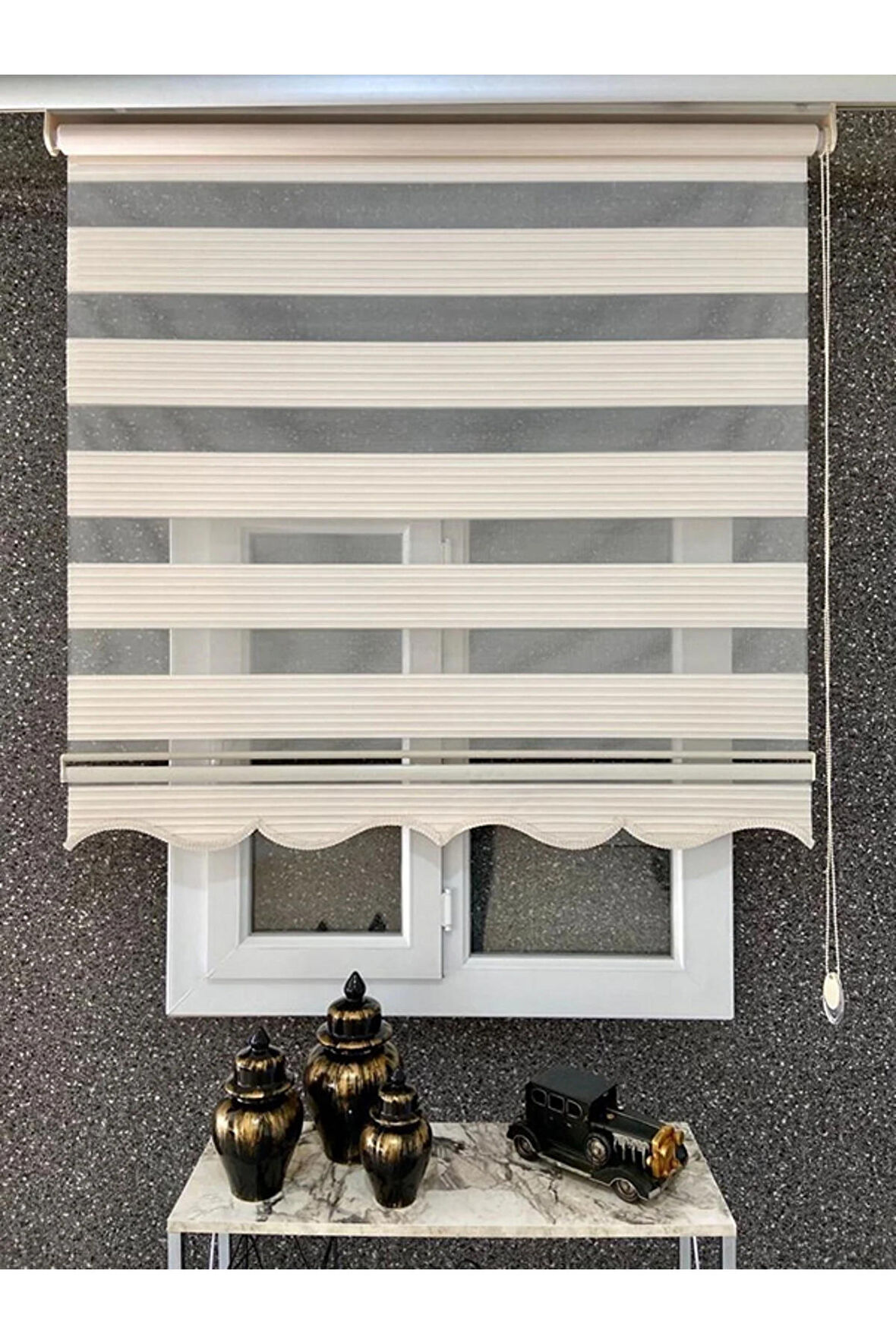Krem Pliseli Alüminyum Kasa Zebra Perde Etekli
