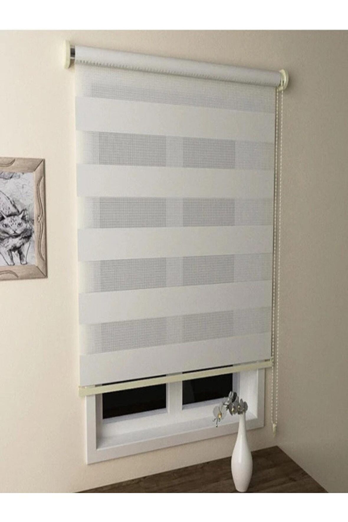 Ekru Alüminyum Kasa Zebra Perde Eteksiz