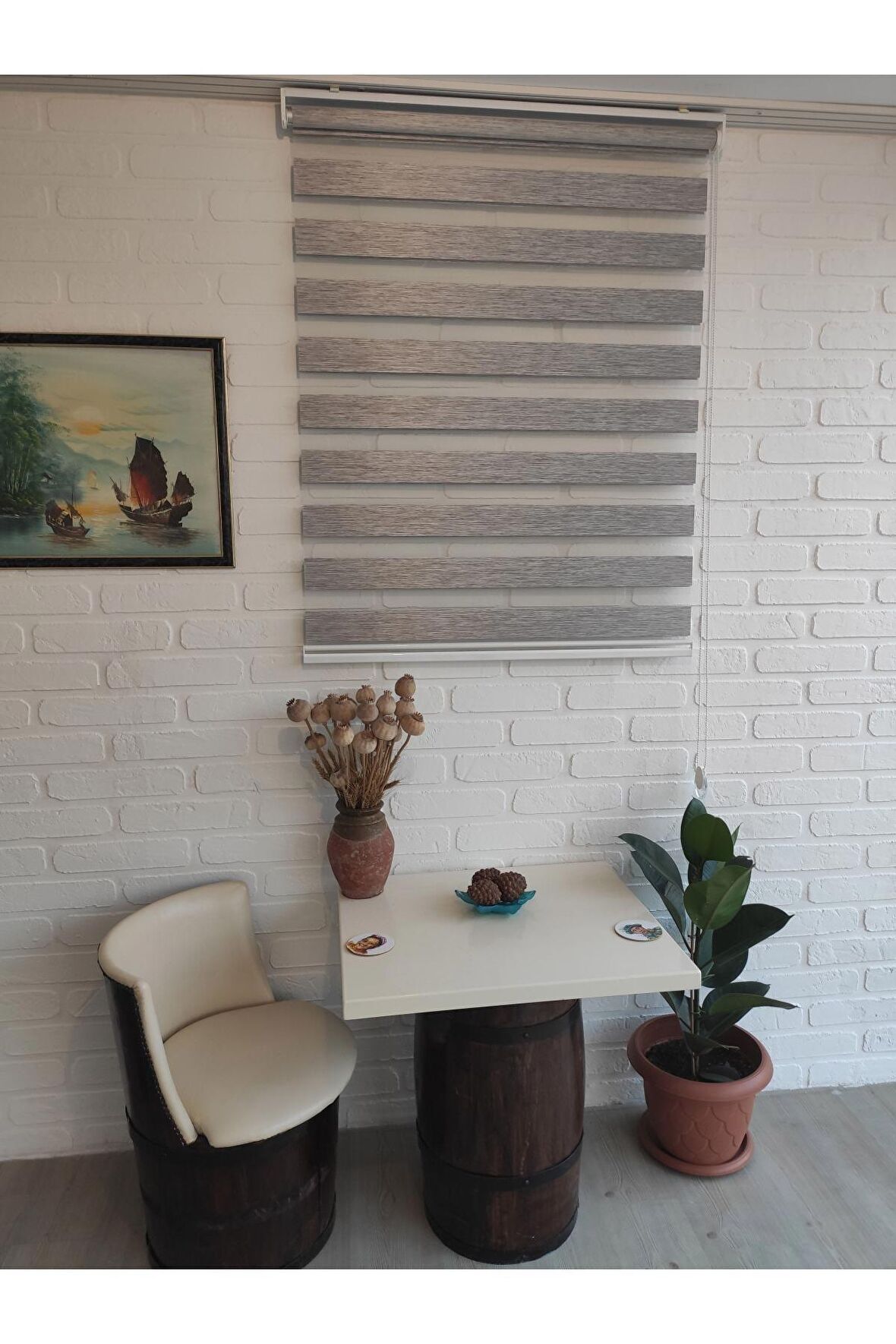 Açık Gri Alüminyum Kasa Zebra Perde Etekli