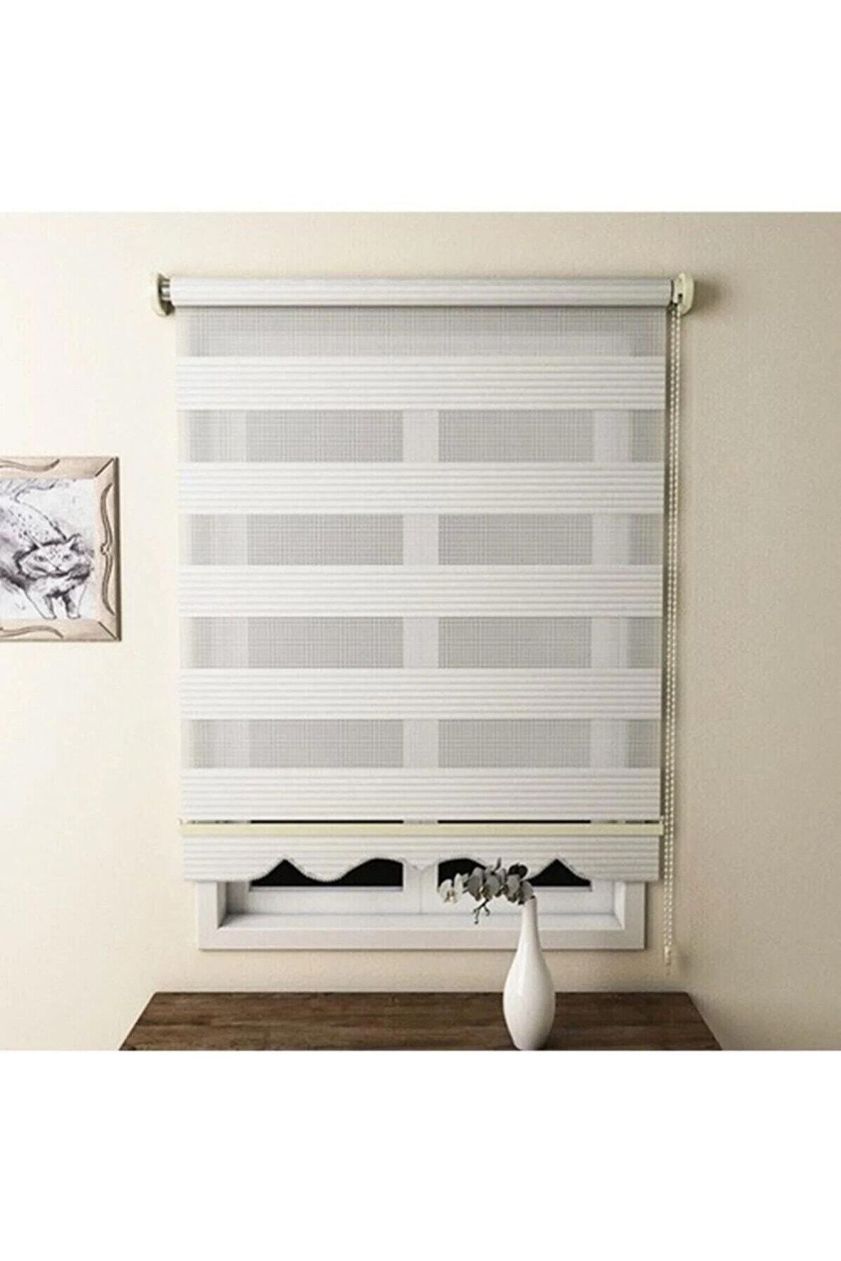 Ekru Pliseli Ithal Kumaş Zebra Stor Perde Etek Dilimli