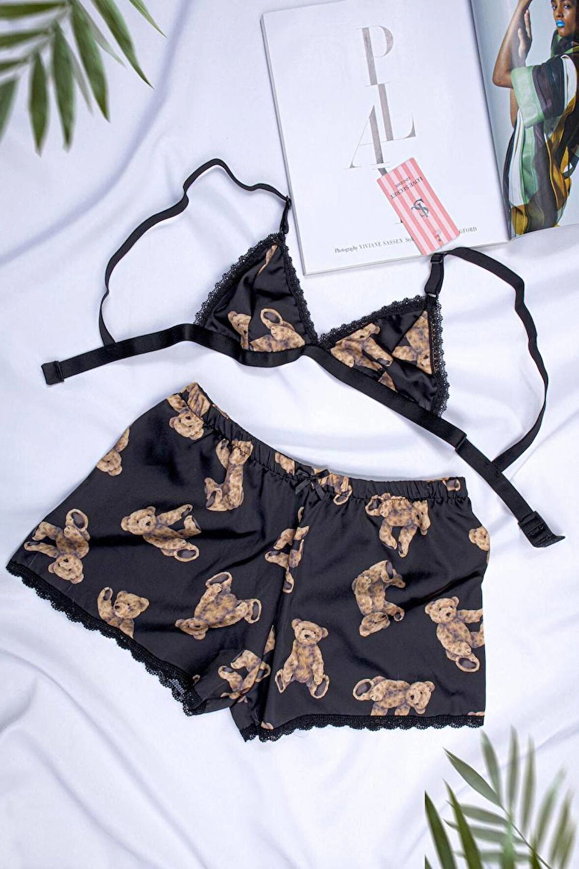 Kadın Ip Askılı Büstiyer Şort Saten Gecelik Takımı