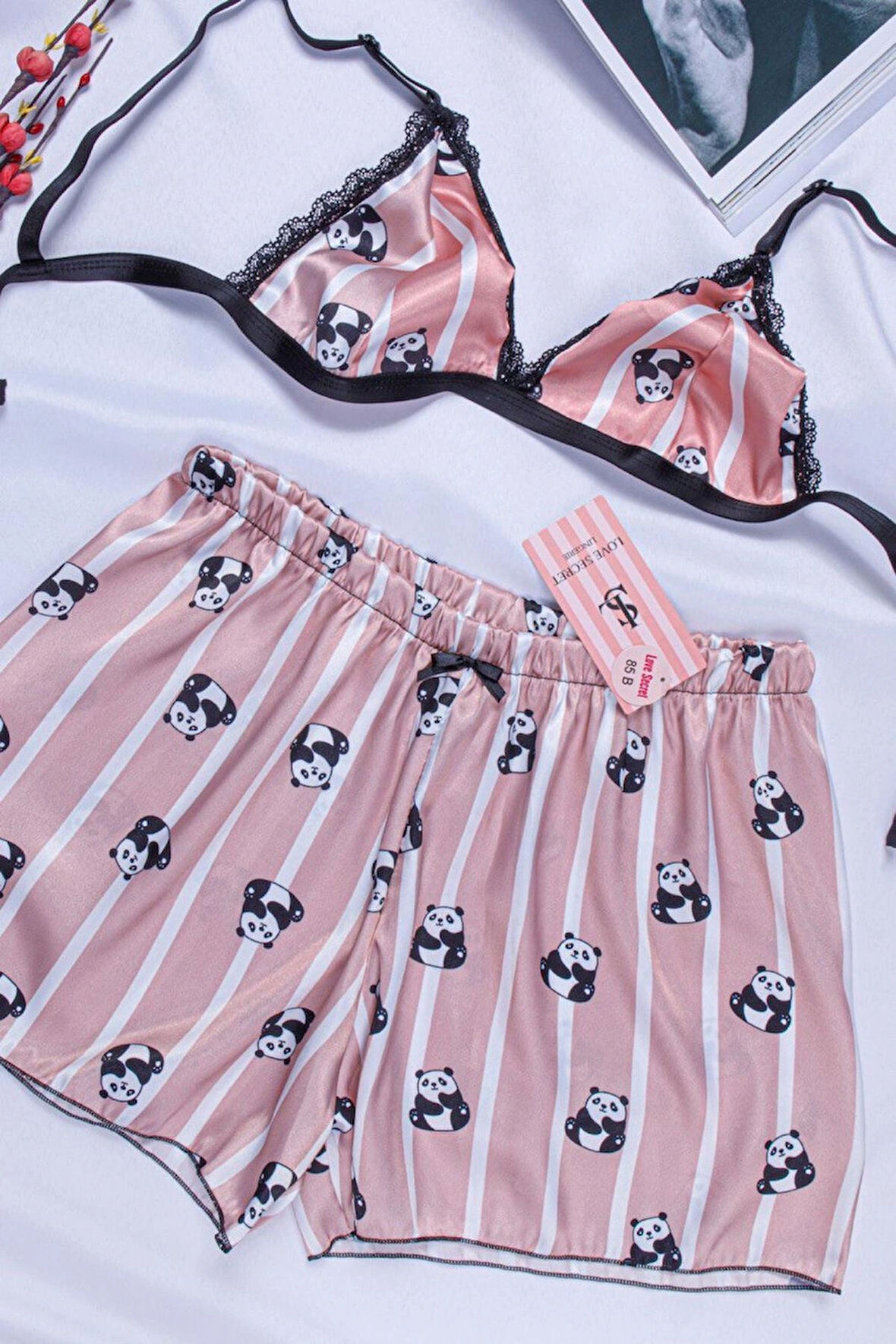 Kadın Ip Askılı Büstiyer Şort Saten Gecelik Takımı