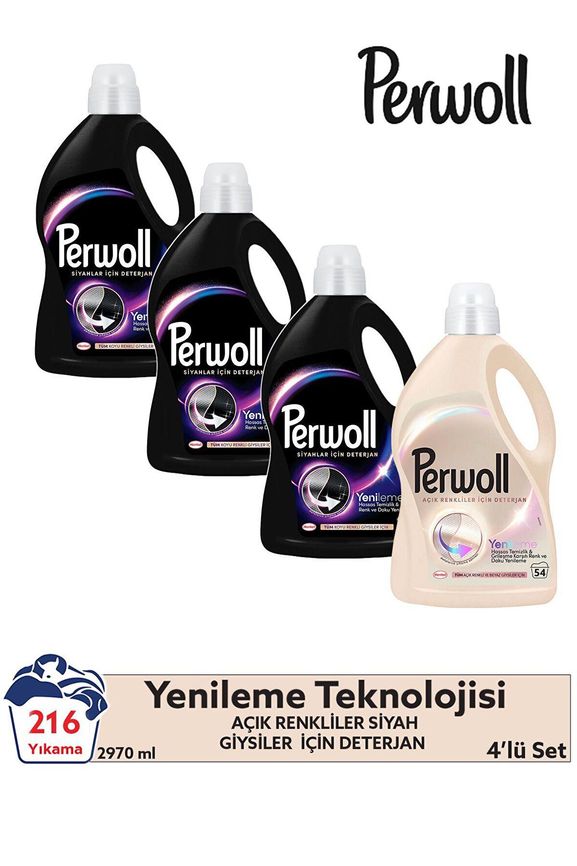 Perwoll 2,97 L Siyah x3 + Perwol 2,97 Beyaz (4'lü Set)