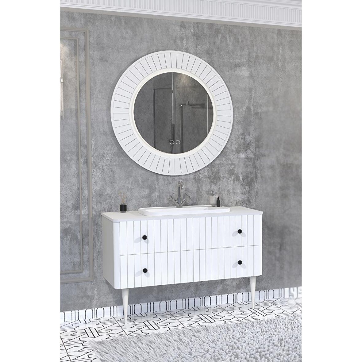 SOLARİS 120 CM BEYAZ LAVABOLU BANYO DOLABI  BEYAZ AYAKLI - BOY DOLAP HARİÇ