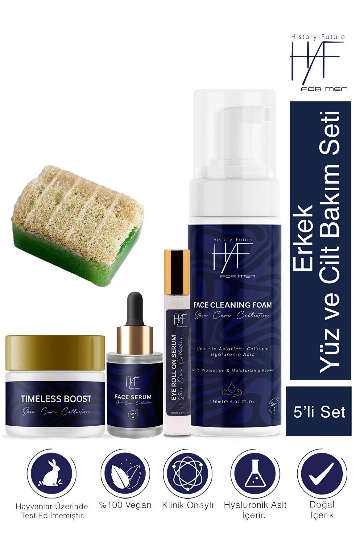 Erkek 5'li Yüz Bakım Seti:Göz Roll-on+Yüz Serumu+Peeling Sabun+Yüz Temizleme Köpüğü+Yüz Bakım Kremi