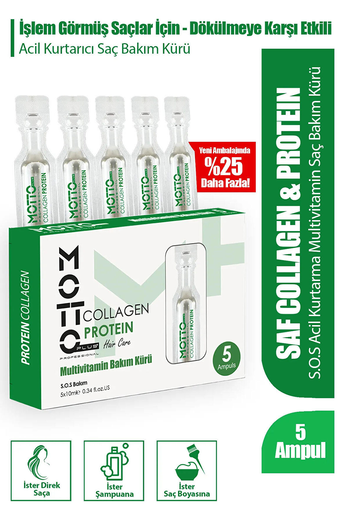 Motto Plus Professional Yıpranmış Saçlar Için Şok Bakım & Saç Vitamini 5li Ampul