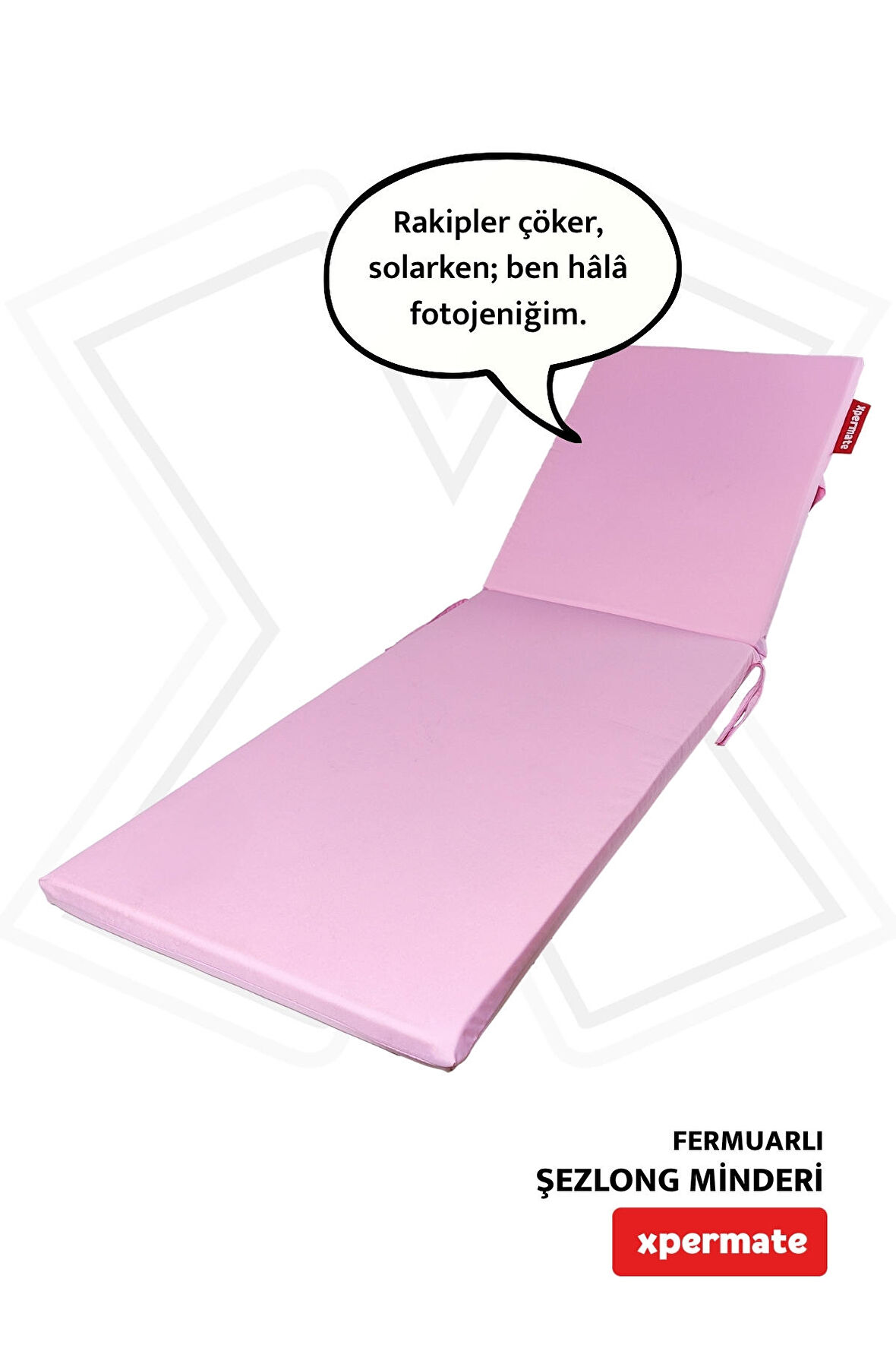 XPERMATE Fermuarlı Şezlong Minderi Su Geçirmez Kumaş Katlanır Şezlong Minderi Katlanabilir Plaj Minderi 60x180x5Pembe
