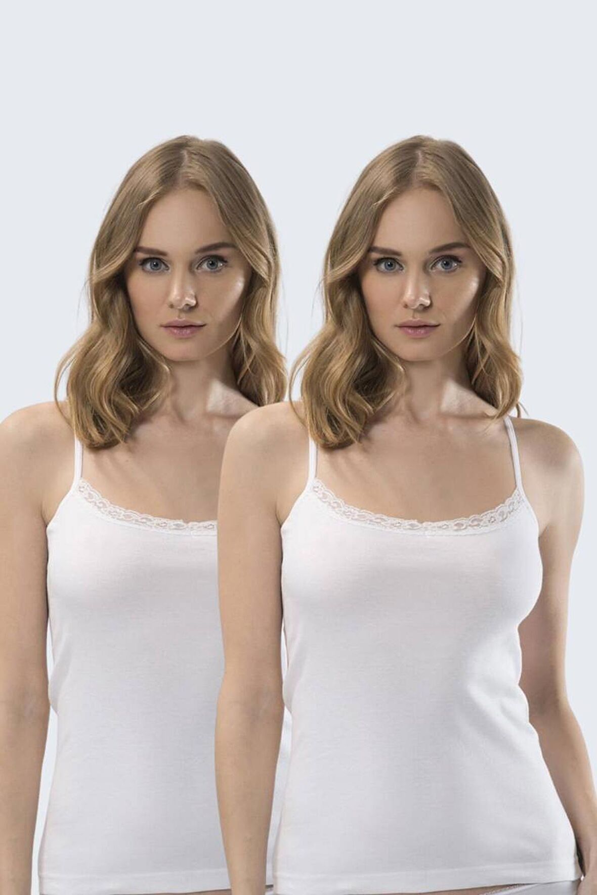 Türen Kadın Dantelli V Yaka İp Askılı Kaşkorse 2’li Pamuklu Atlet