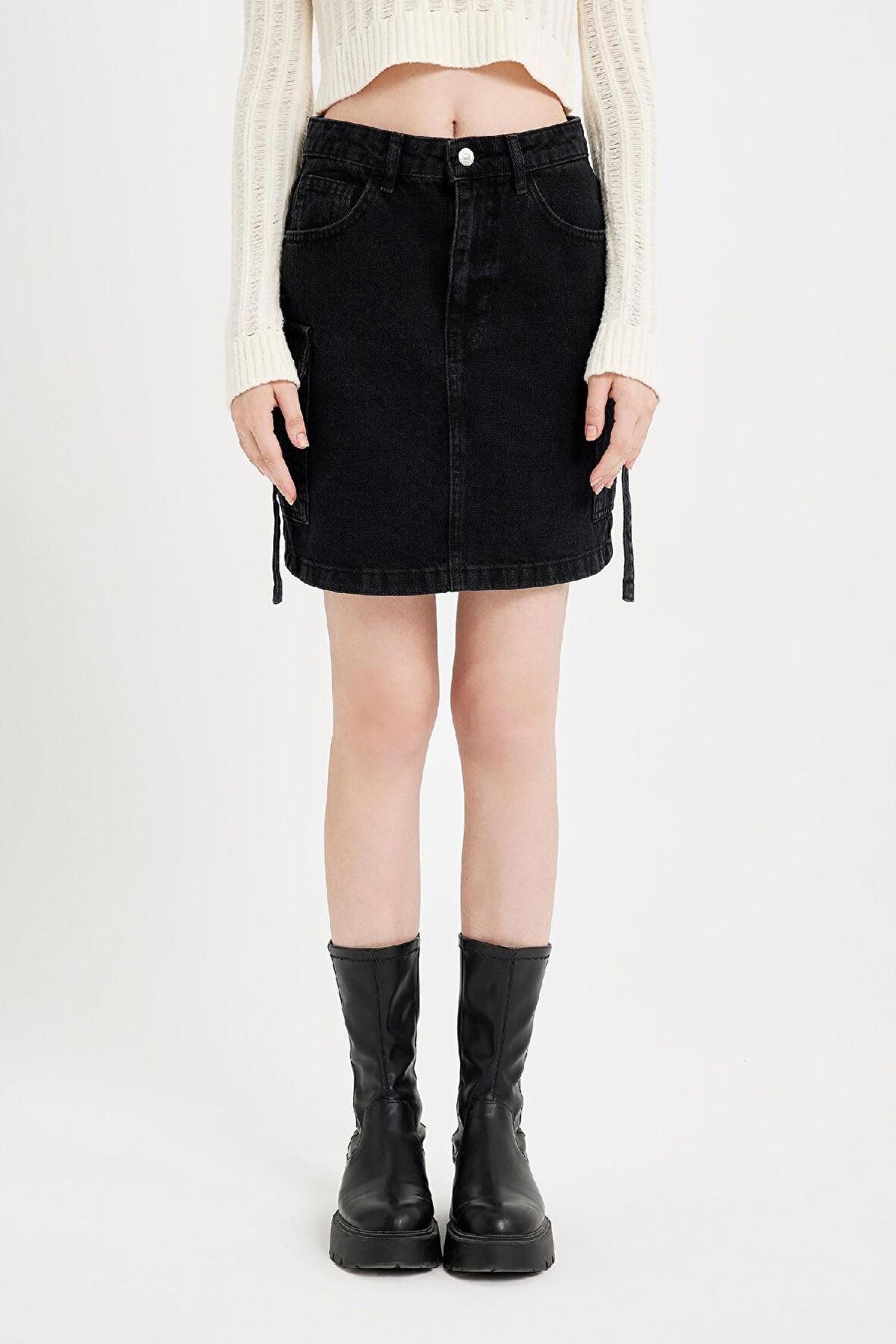 DeFacto Fashion Fit Kargo Cepli Jean Mini Etek D4421AX24AUNM40