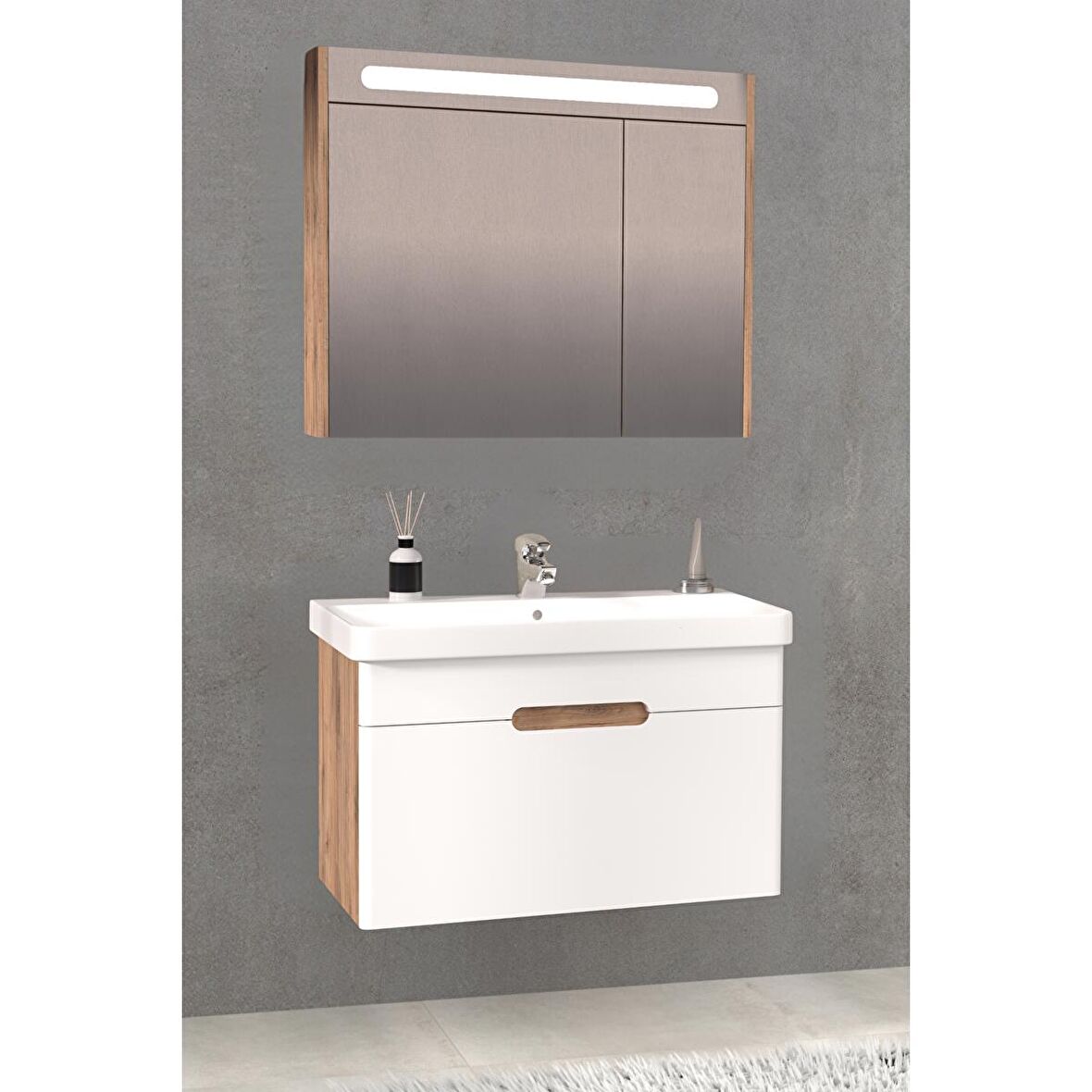OLIMPIA 80 CM BANYO DOLABI DORADO / BEYAZ -  BOY DOLAP HARİÇ