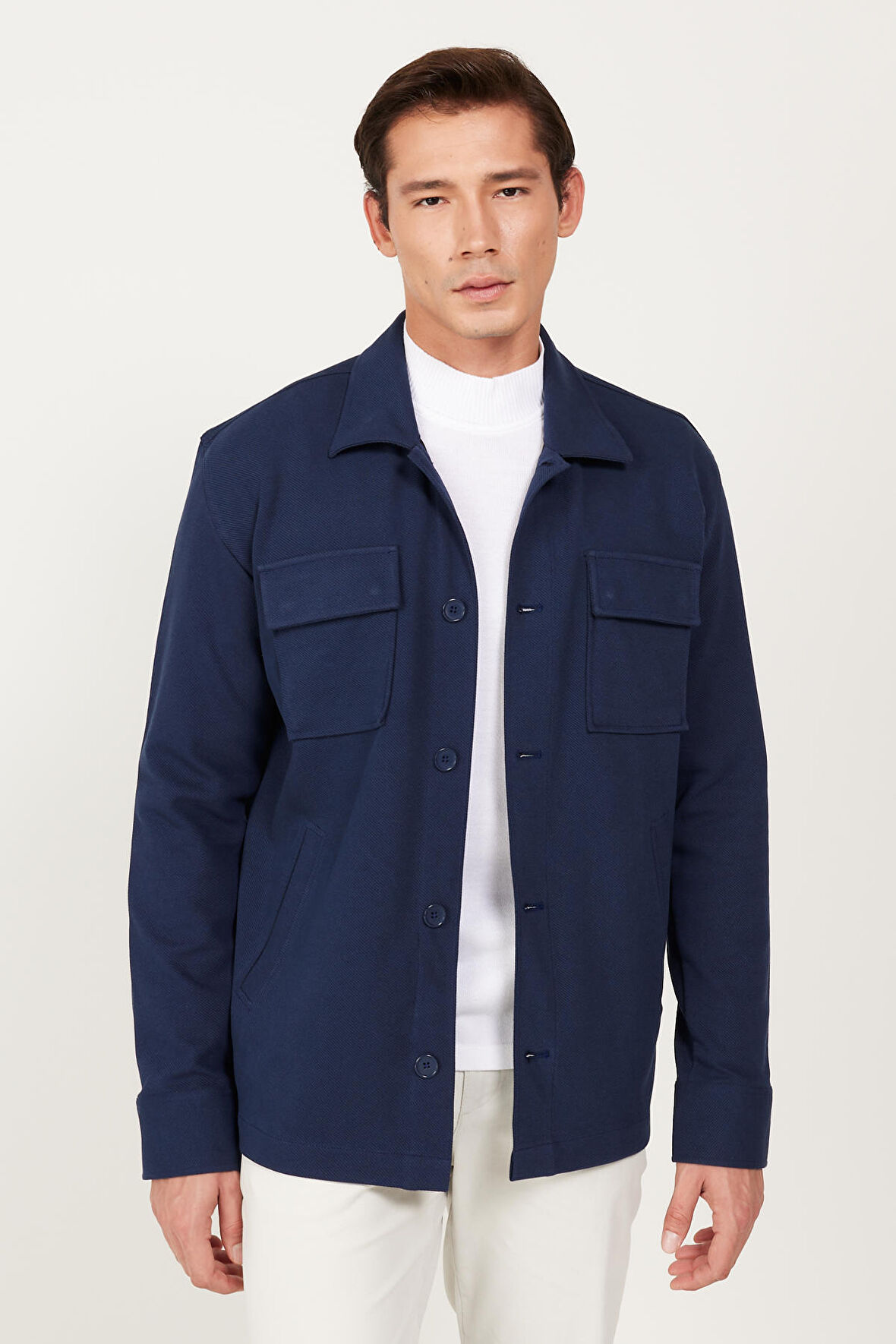 Oversize Fit Bol Kesim Klasik Yaka Pamuklu Desenli Gömlek Ceket