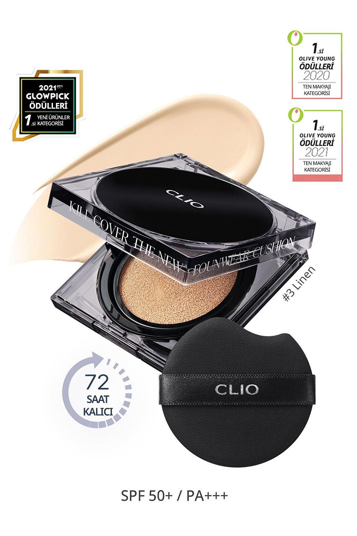 Kalıcı Kapatıcılık Sunan Cushion Clio Kill Cover The New Founwear Cushion+Refill(3 Linen)SPF50+PA+++