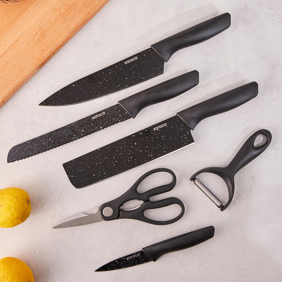 Karaca Black Stone 6 Parça Makas Ve Soyacaklı Bıçak Seti